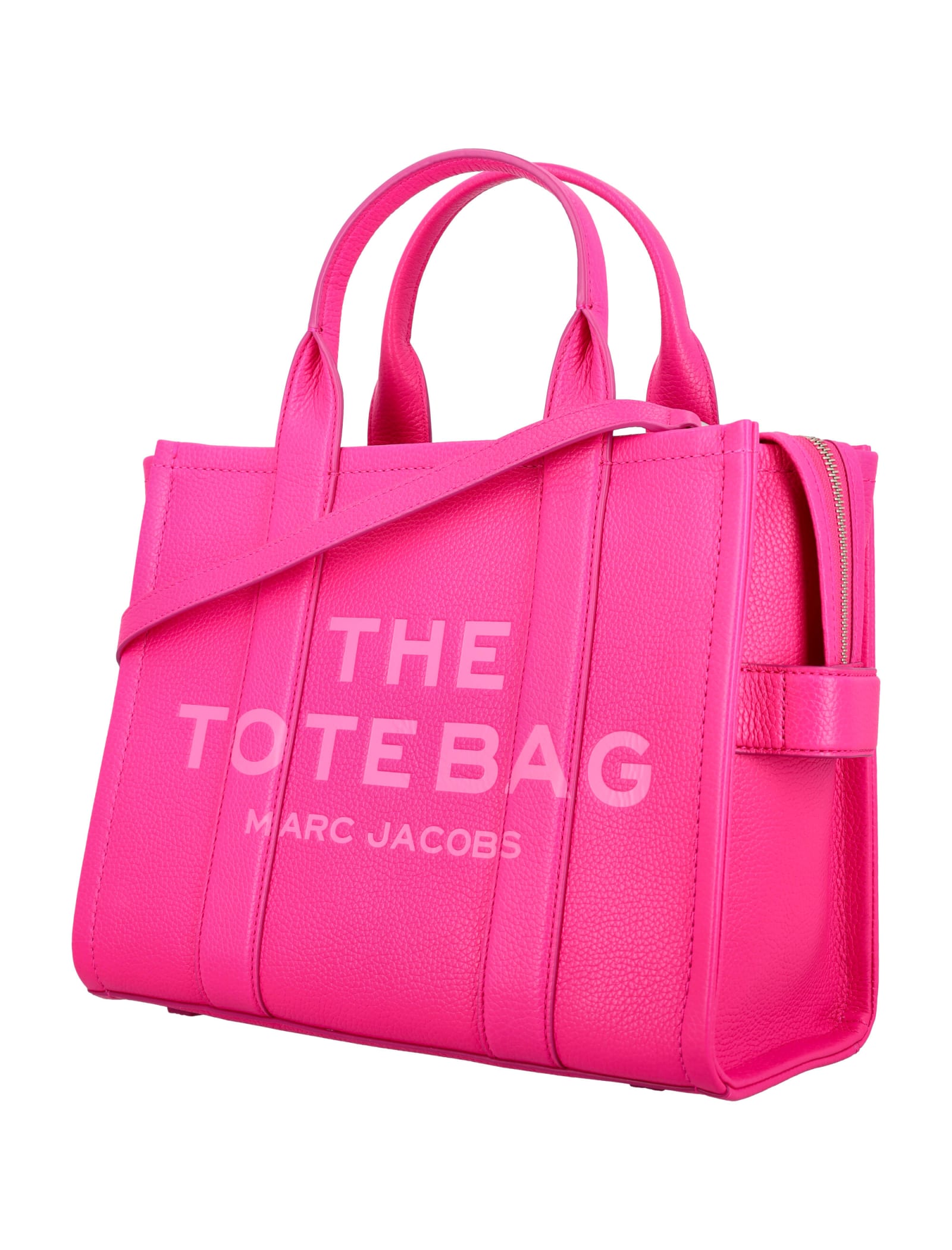 Shop Marc Jacobs The Leather Medium Tote Bag In Hot Pink