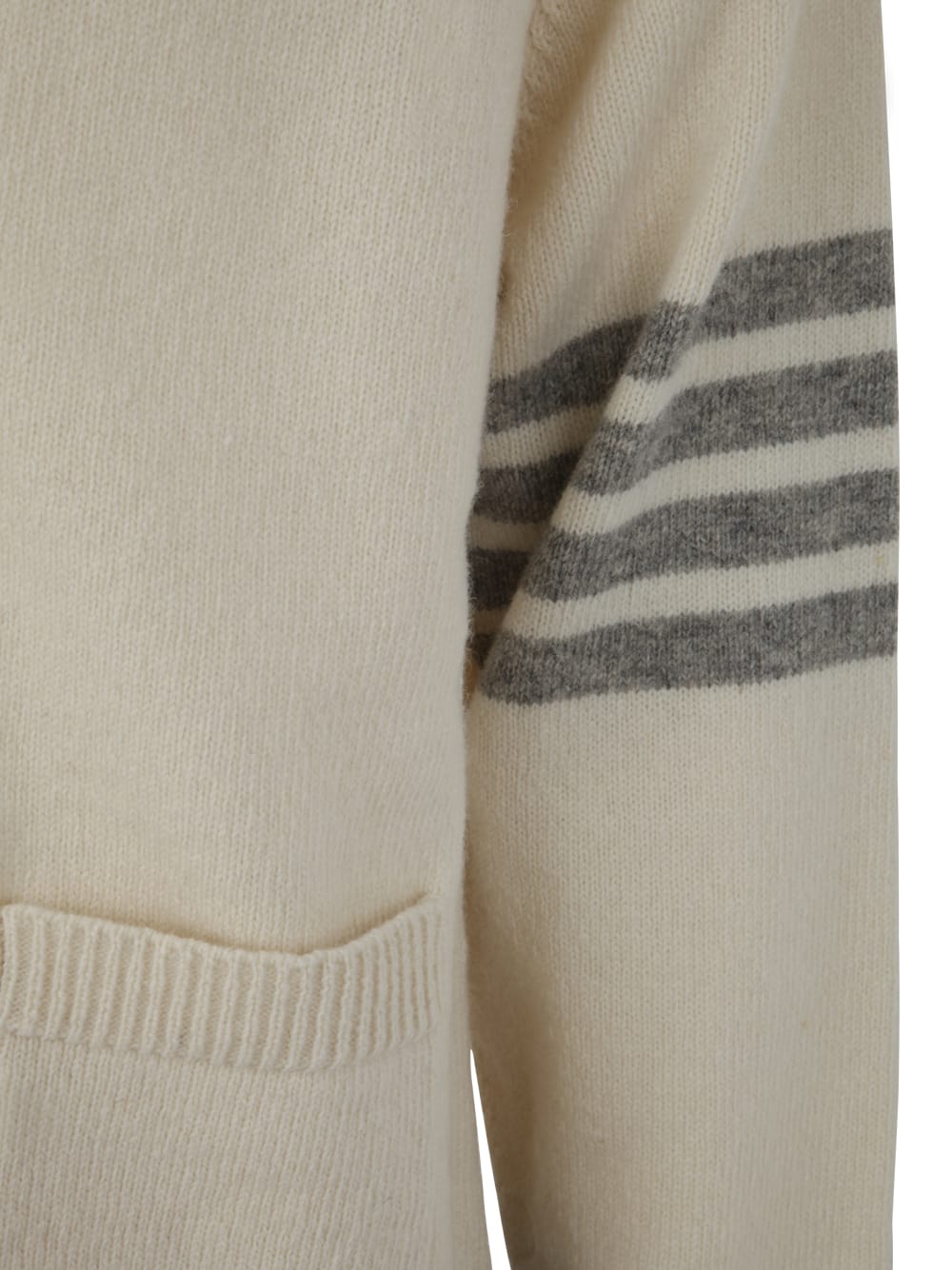 Shop Thom Browne Jersey Stitch Raglan Sleeve Relaxed V Neck Cardigan In Shetland Wool With 4 Bar Stripe In White