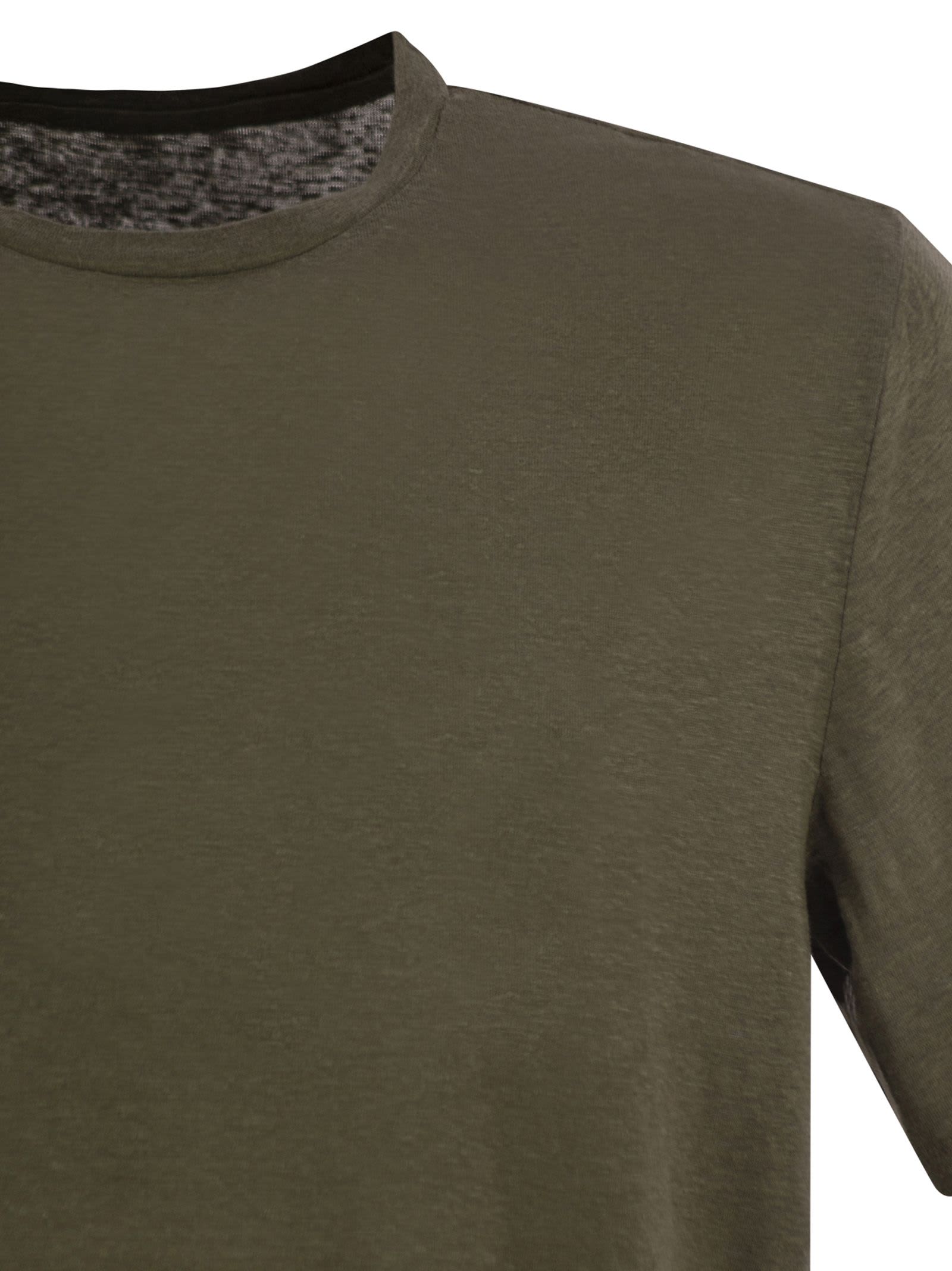 Majestic Crew-neck And Short-sleeved T-shirt In Linen