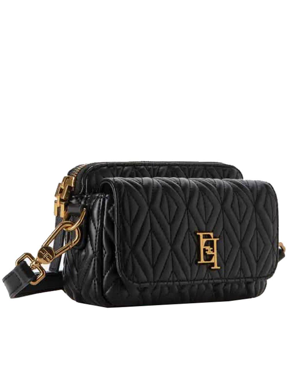 Shop Elisabetta Franchi Logo Plaque Zipped Small Shoulder Bag