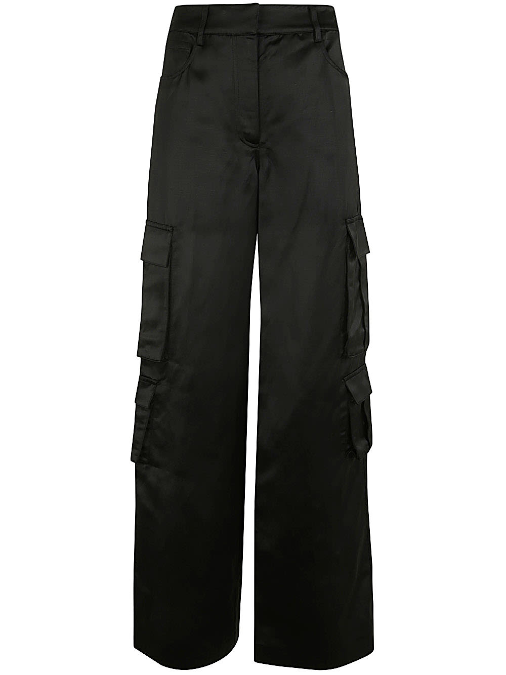 Shop Self-portrait Black Satin Cargo Trouser In B Black