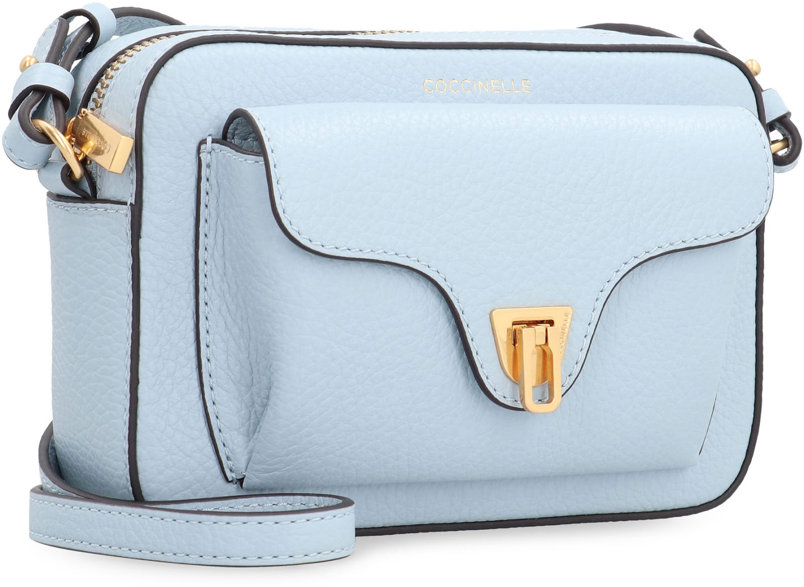 Shop Coccinelle Beat Soft Mini Leather Crossbody Bag In Light Blue