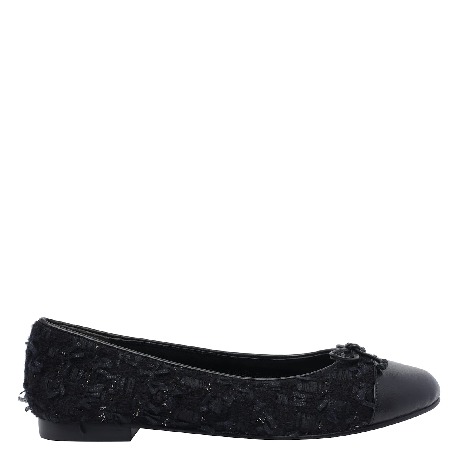 Tory Burch Round Toe Ballerina Shoes With Bow Detail In Black