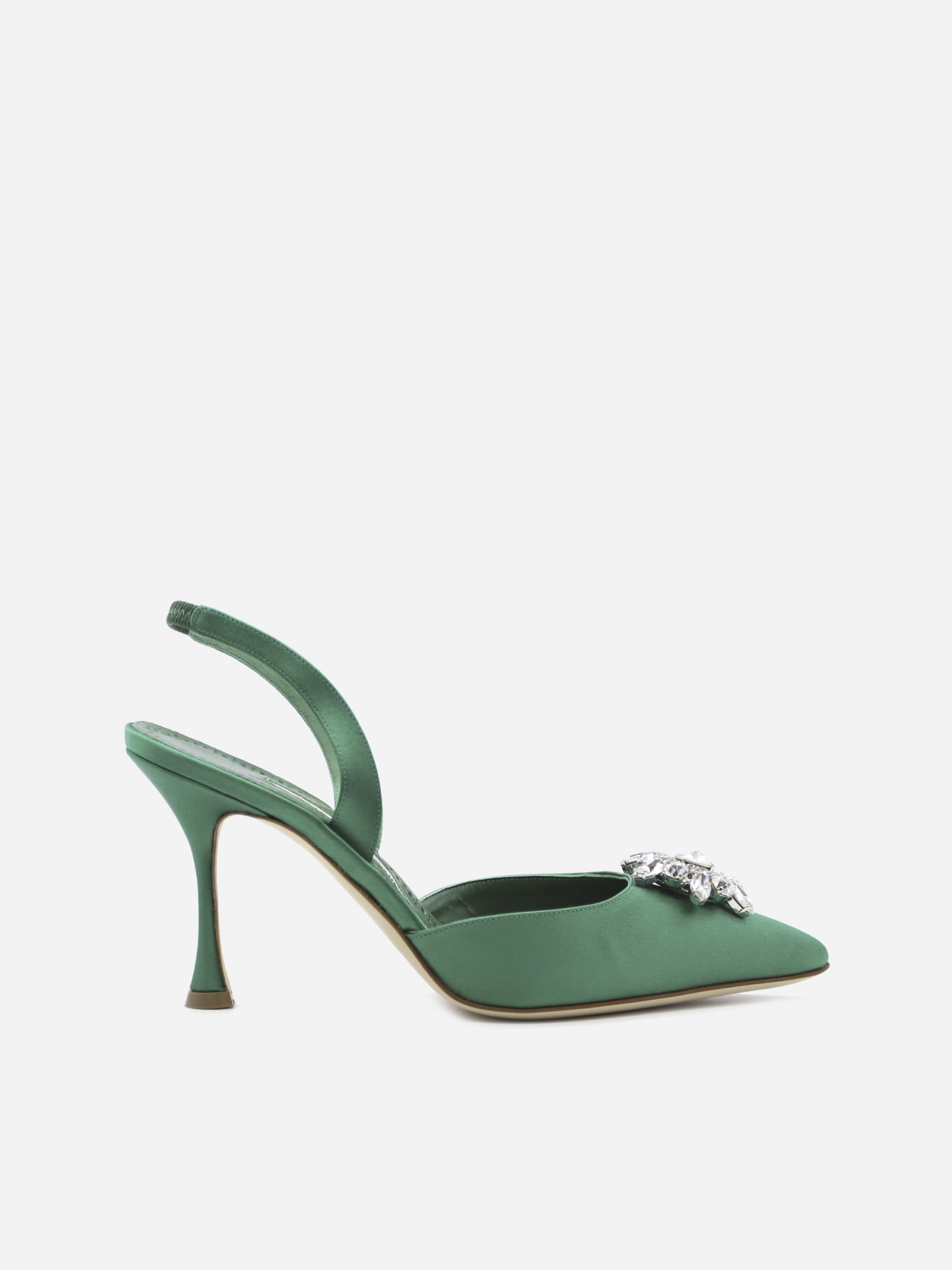 Manolo Blahnik Cassina Slingback Décolleté In Silk Satin Embellished With Crystals