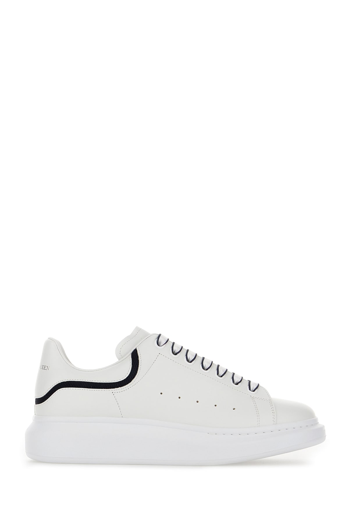 Alexander Mcqueen White Leather Sneakers With White Heel In White Navy