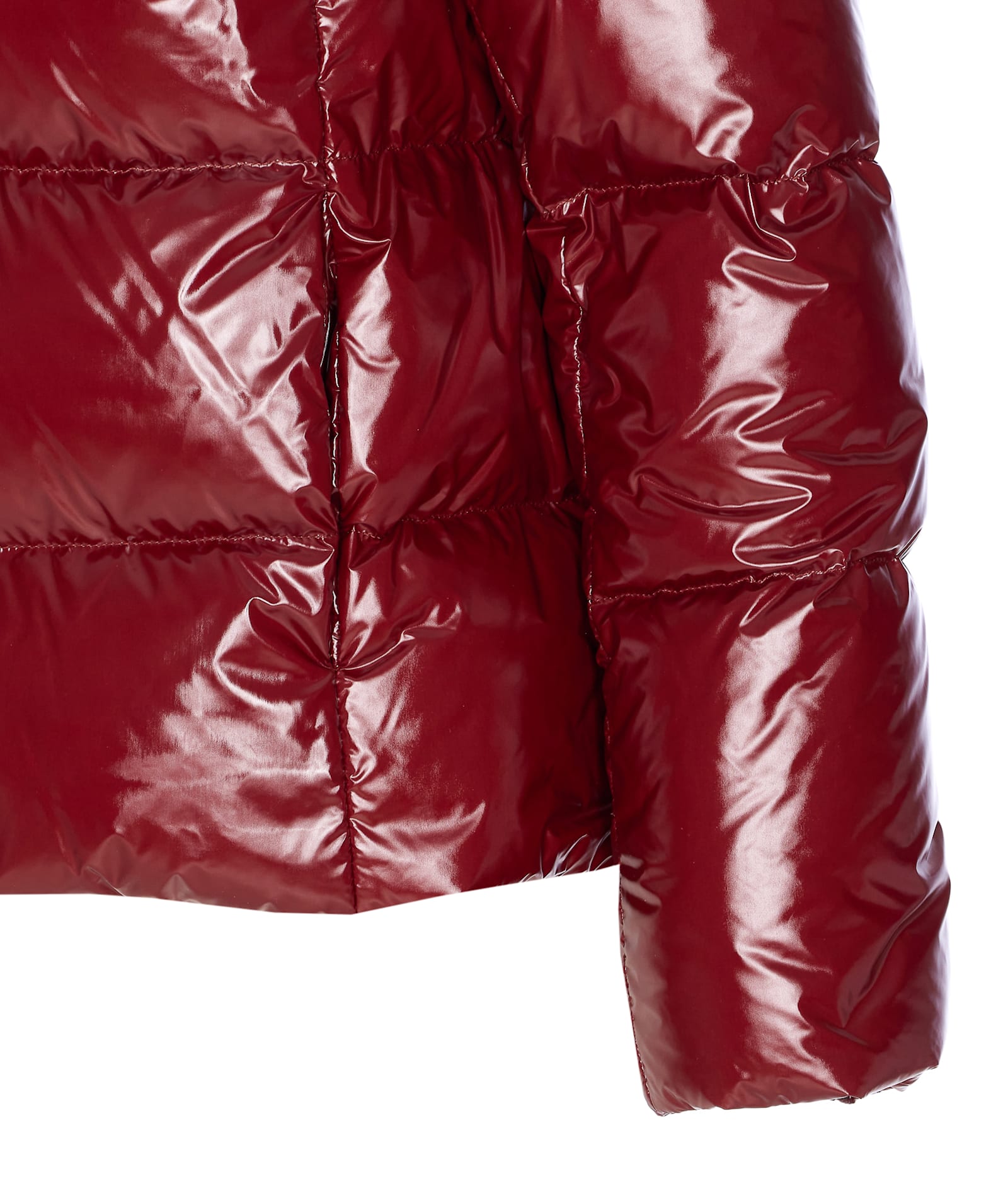 Herno Cropped Red Puffer Jacket With High Structured Collar In Burgundy
