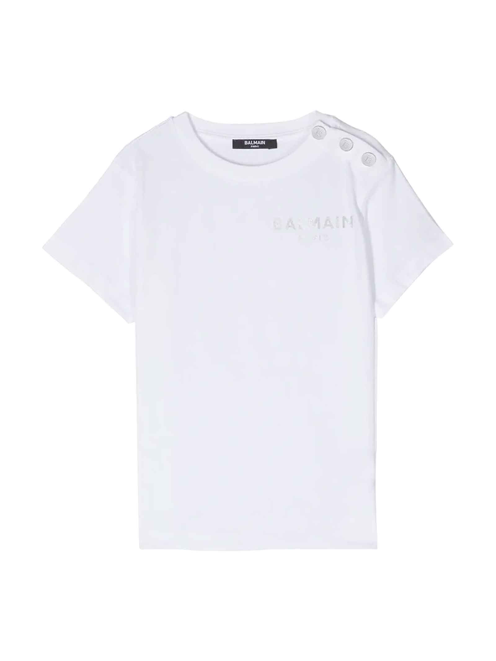 Balmain Kids' White T-shirt Girl In Bianco