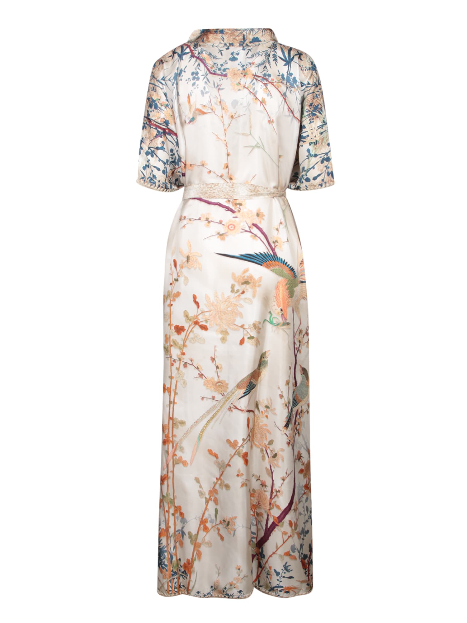 Shop Pierre-louis Mascia Aloes Floral Silk Kaftan In Beige