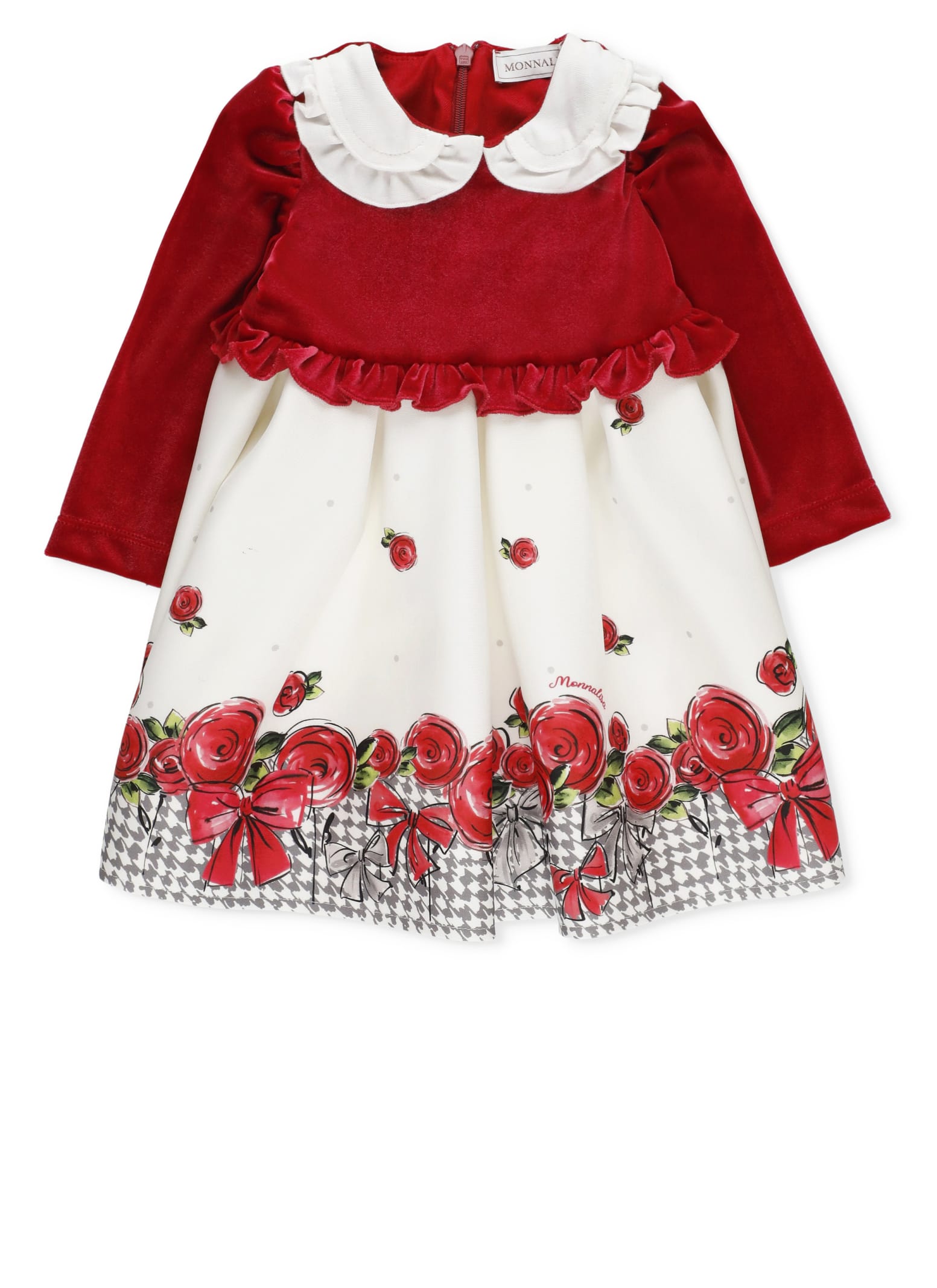 Monnalisa Chenille Dress With Roses In Red
