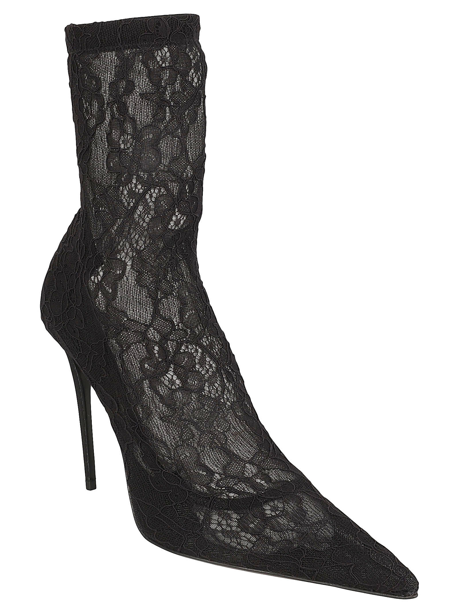 Shop Dolce & Gabbana Floral Lace Paneled Boots In Black