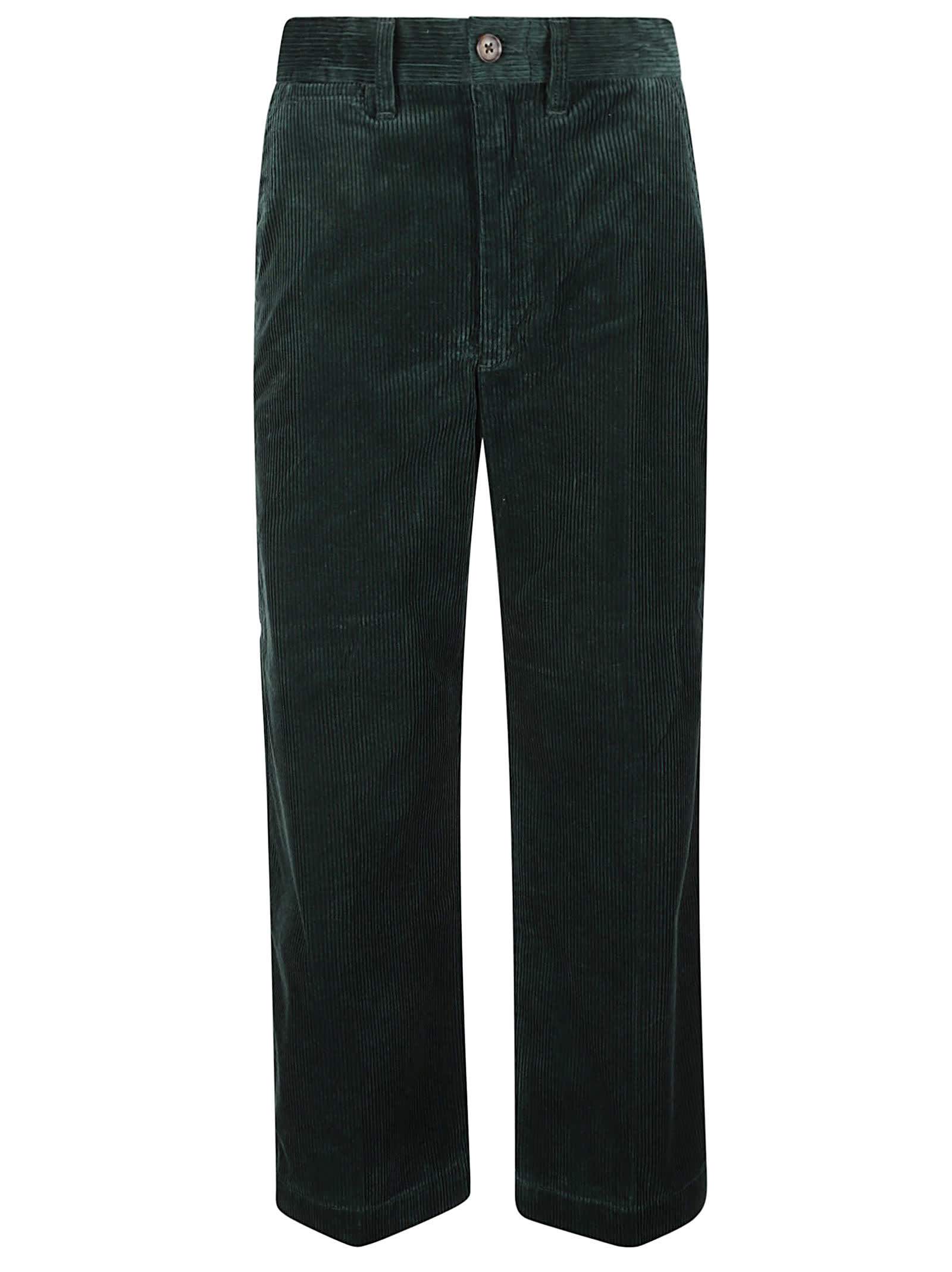 Shop Polo Ralph Lauren Ribbed Buttoned Trousers In Green