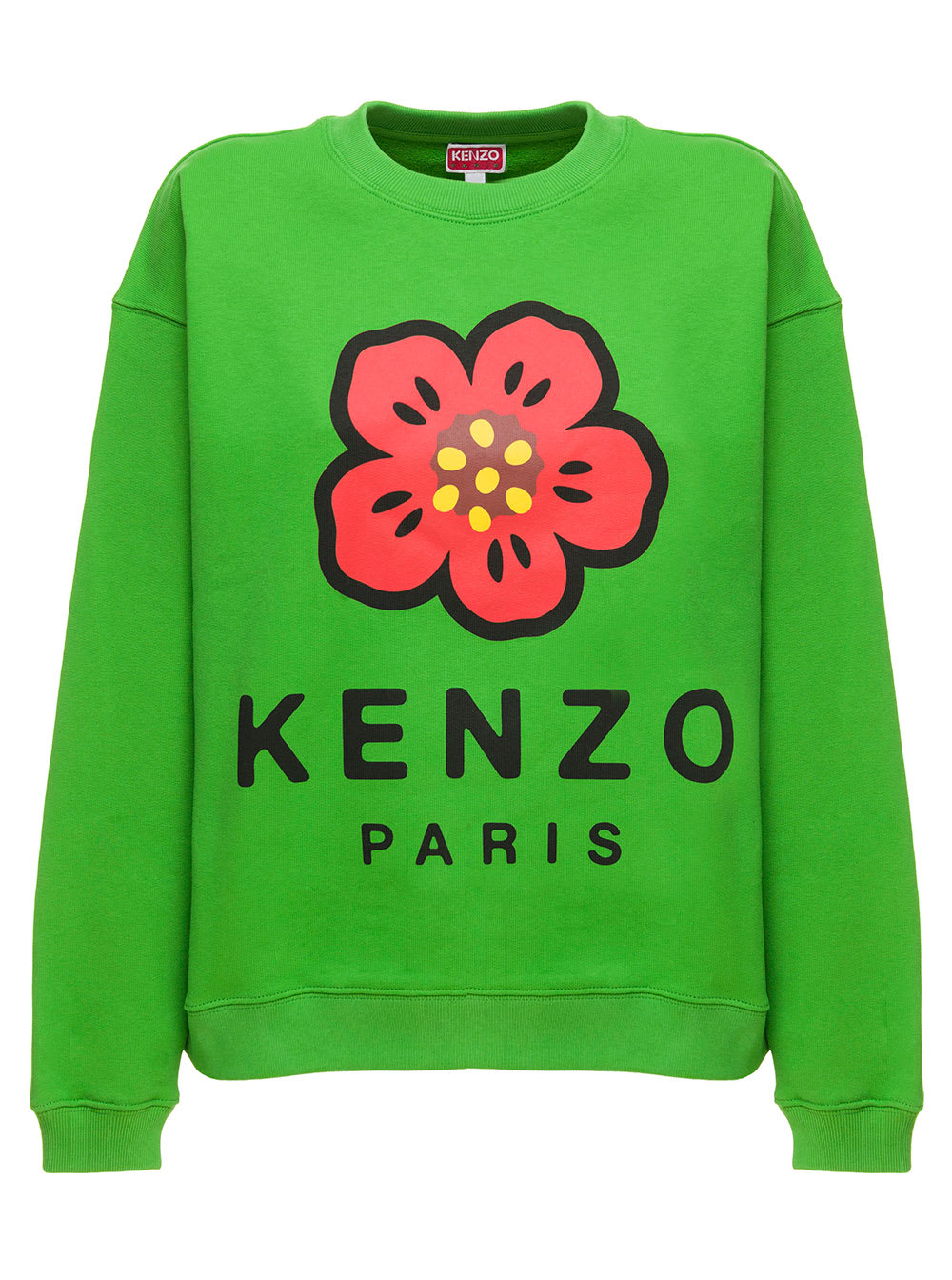 Kenzo Green Jersey Hoodie With Flower Logo Print Woman