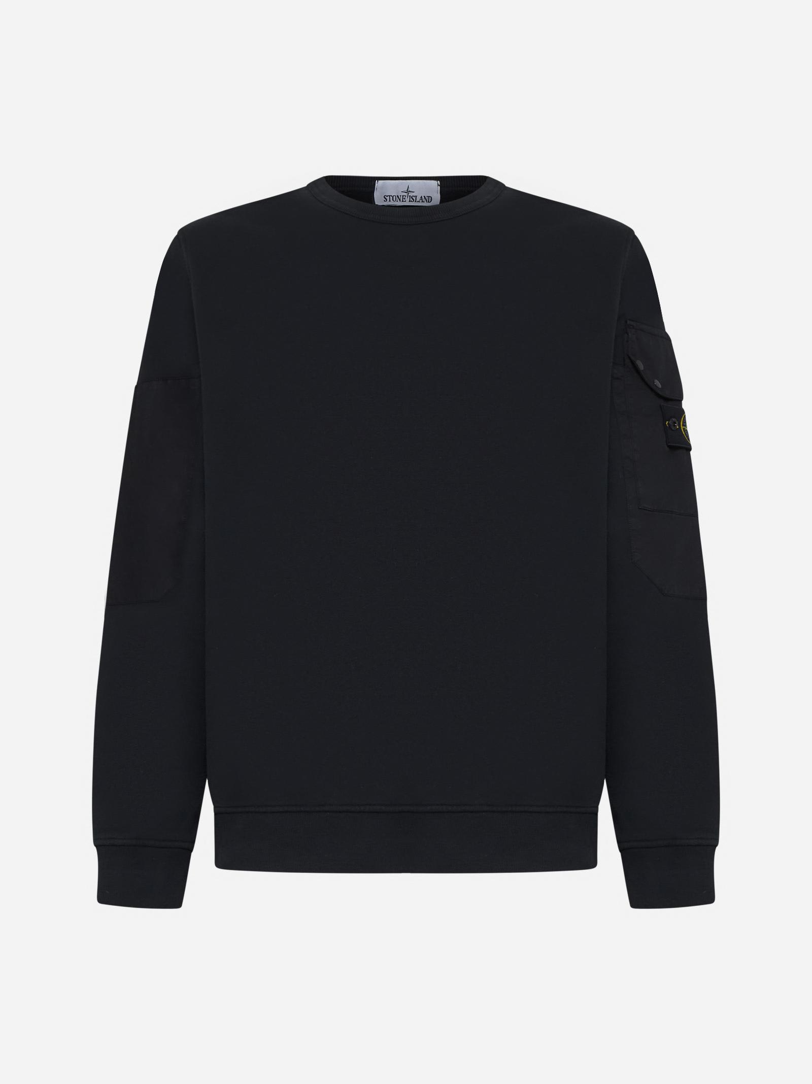 Shop Stone Island Sleeve-pocket Cotton Sweatshirt In Nero