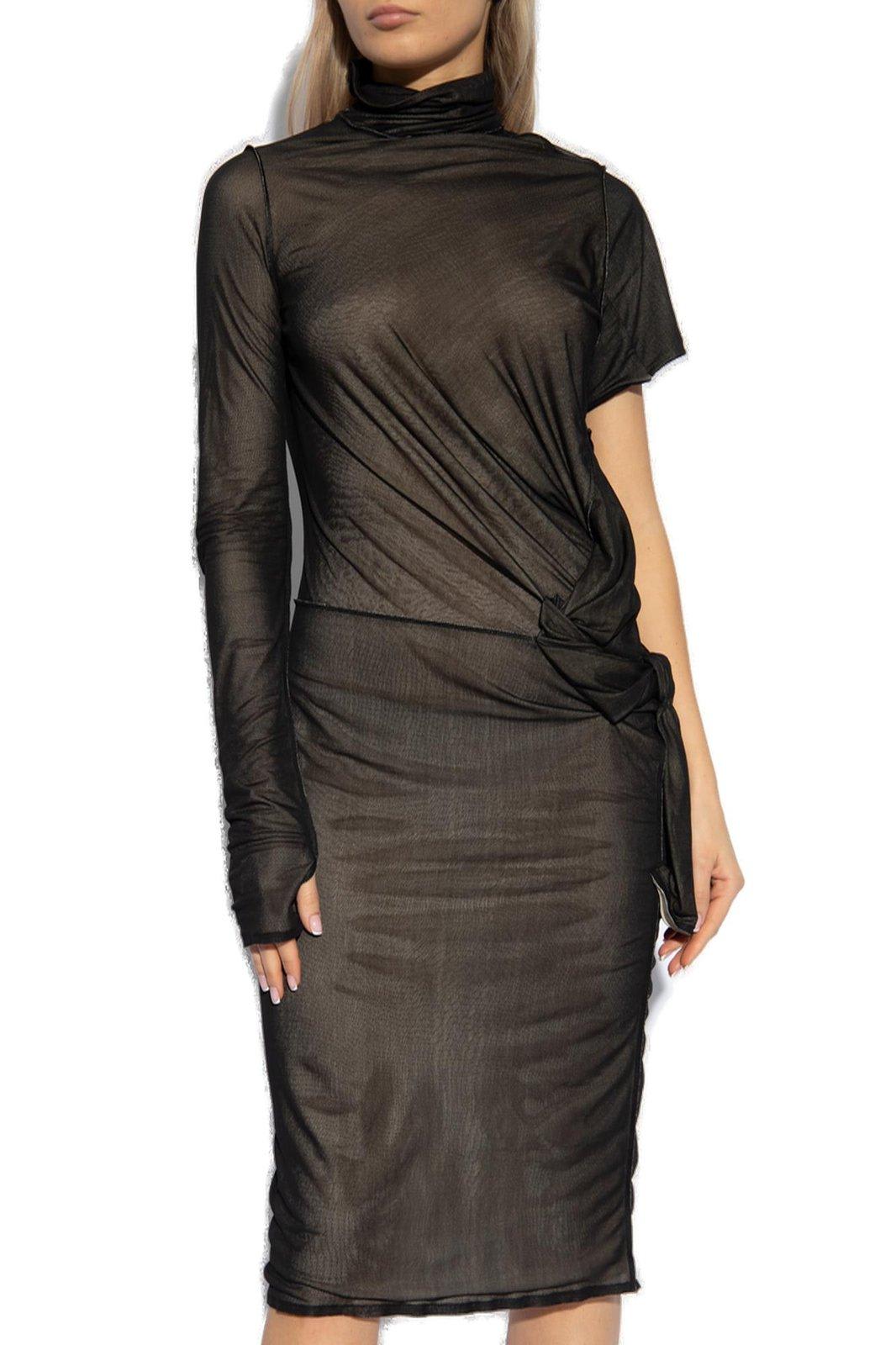 Shop Maison Margiela One-shoulder Semi-sheer Midi Dress In Black