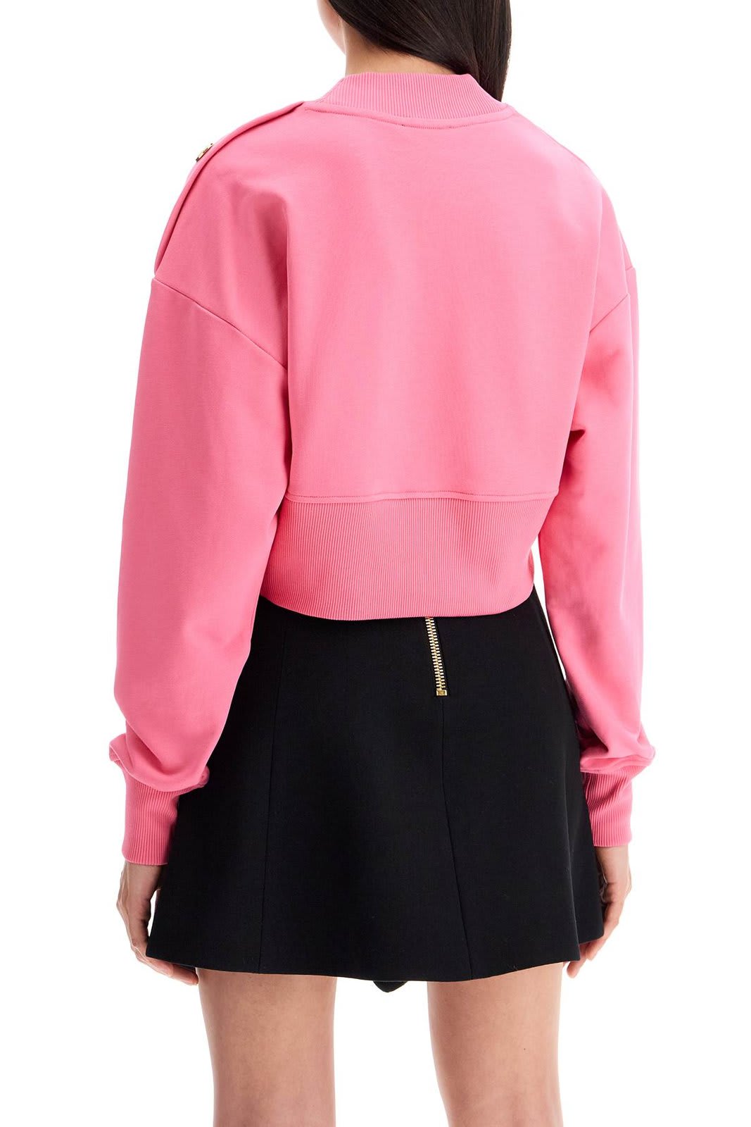 Shop Balmain Logo Printed Crewneck Cropped Sweatshirt In Rosa