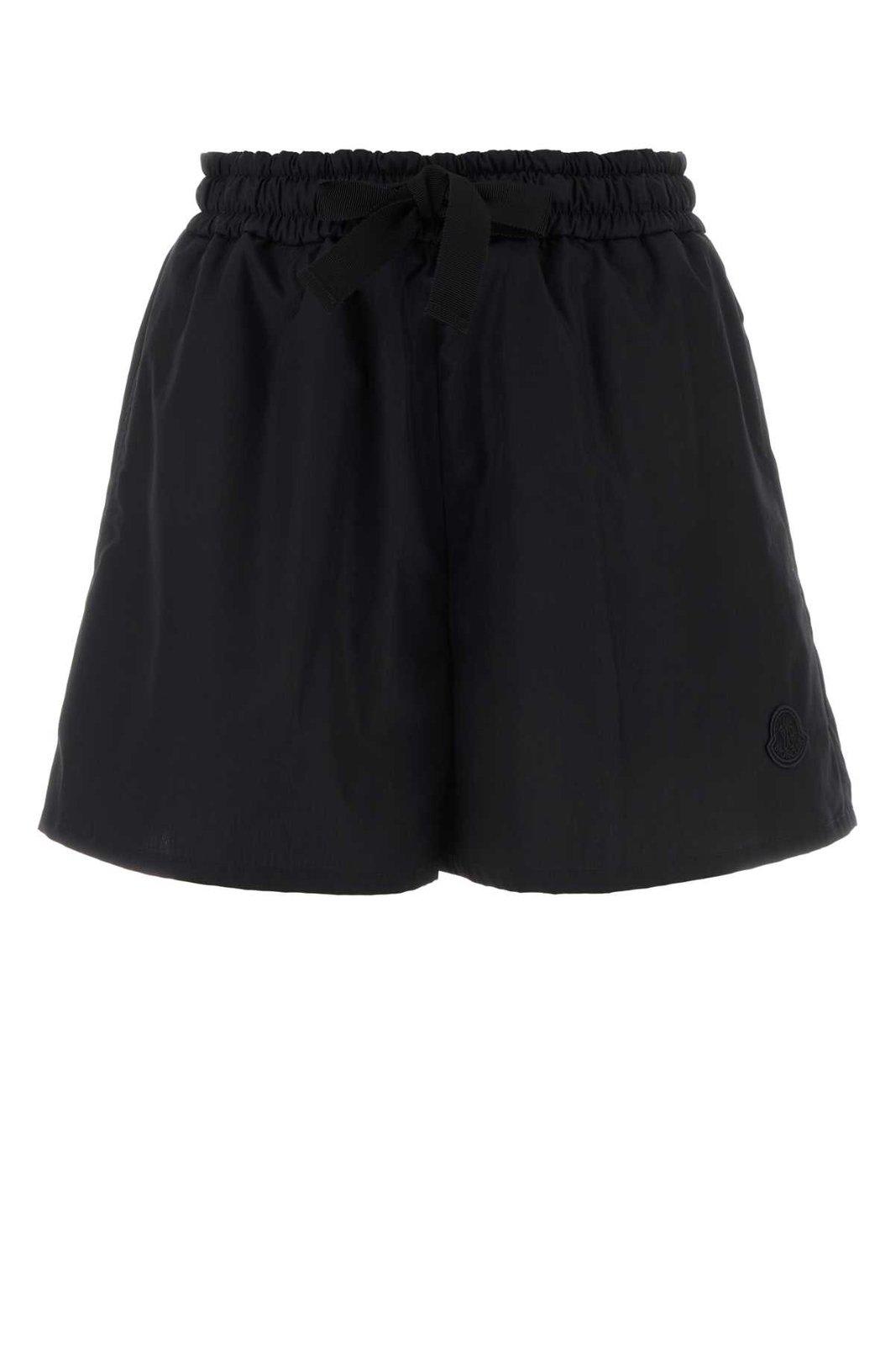 Shop Moncler Logo Patch Drawstring Shorts In Black