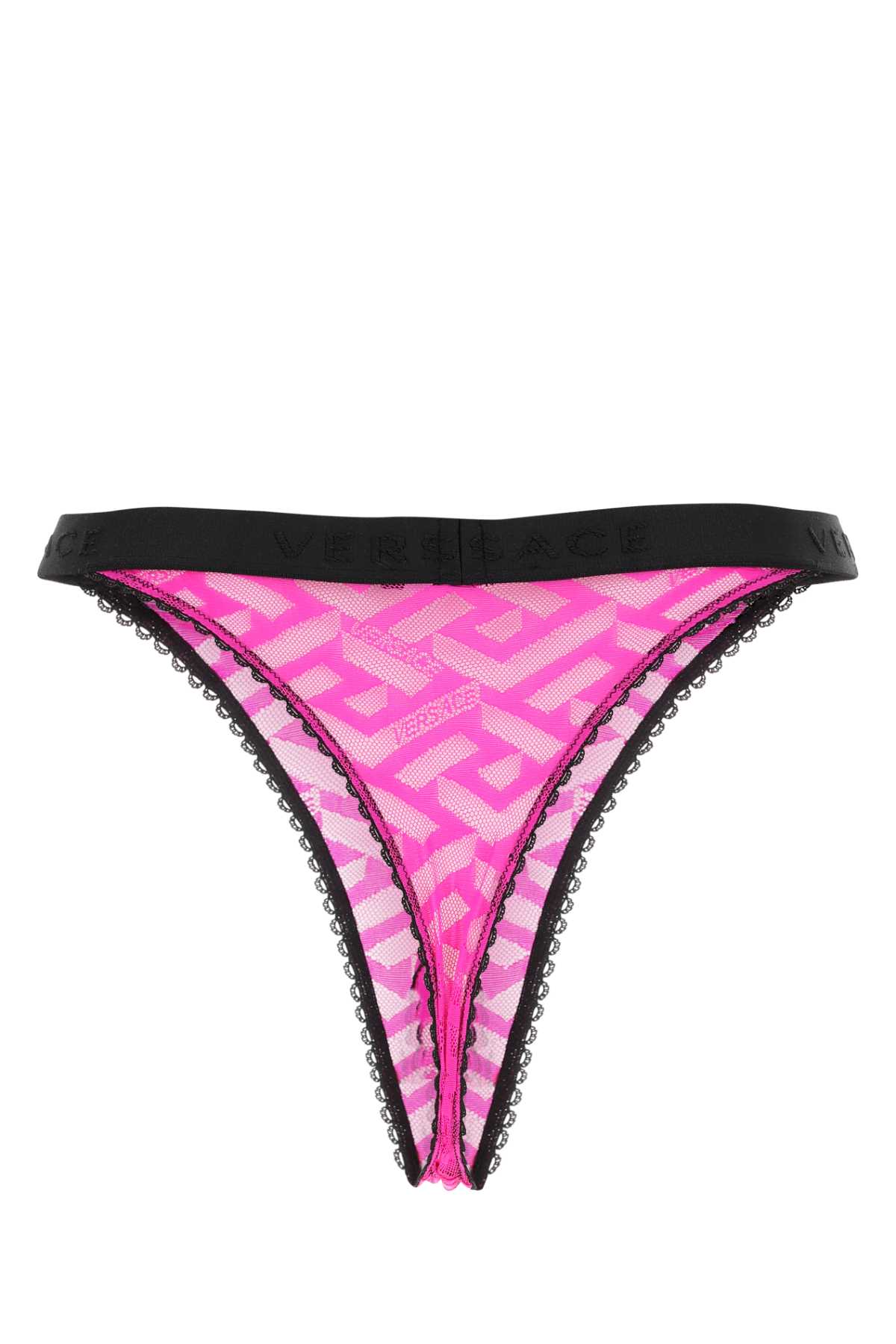 Shop Versace Fuchsia Stretch Lace Thong In Glossypink