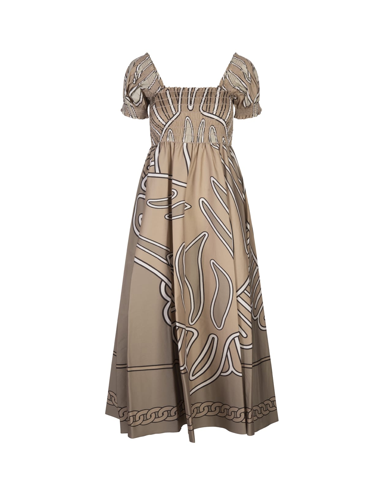 TORY BURCH KHAKI ZEBRA SCARF COTTON MIDI DRESS 