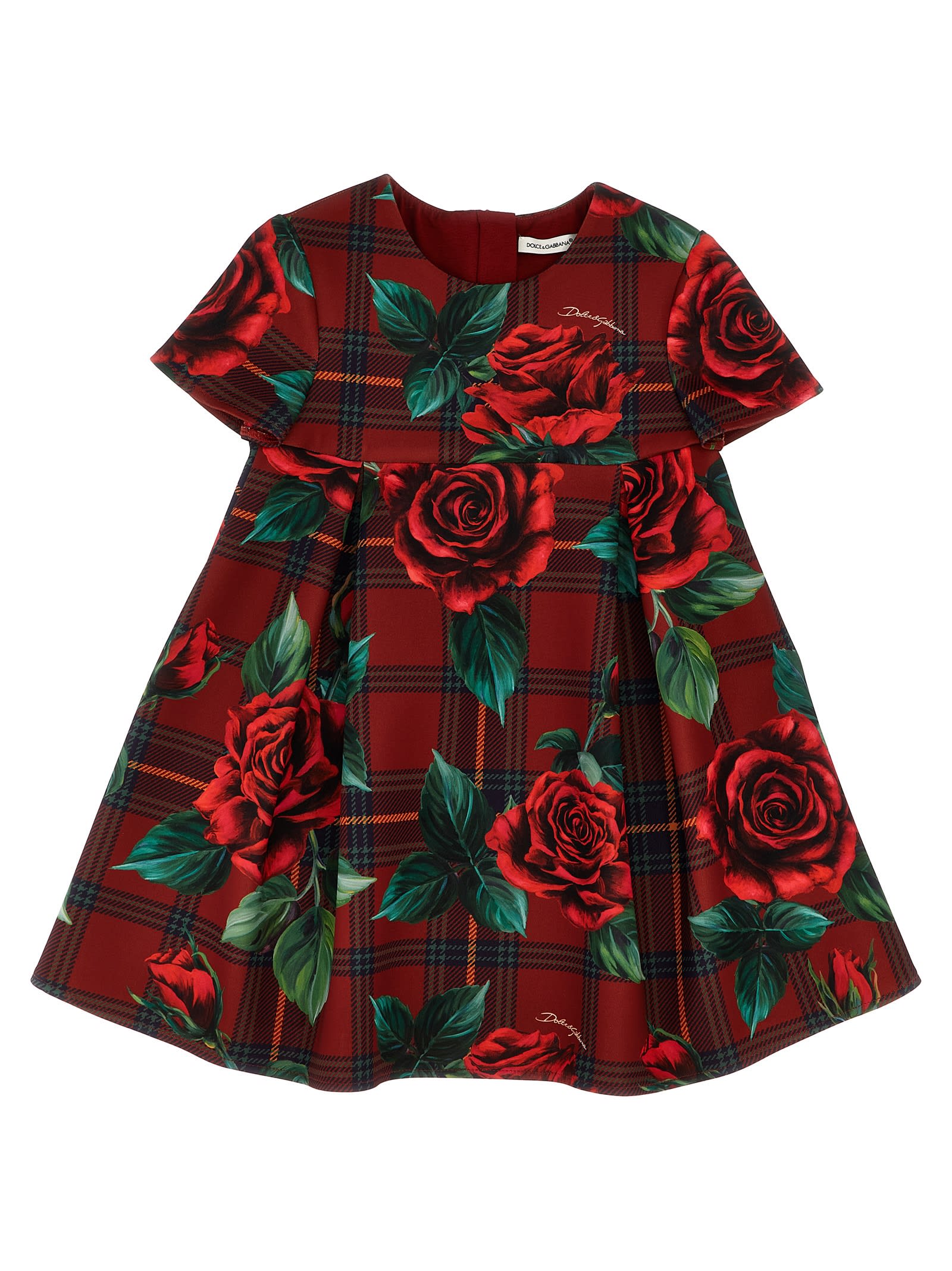 Dolce & Gabbana Kids' Tartan Rose Dress In Multicolor