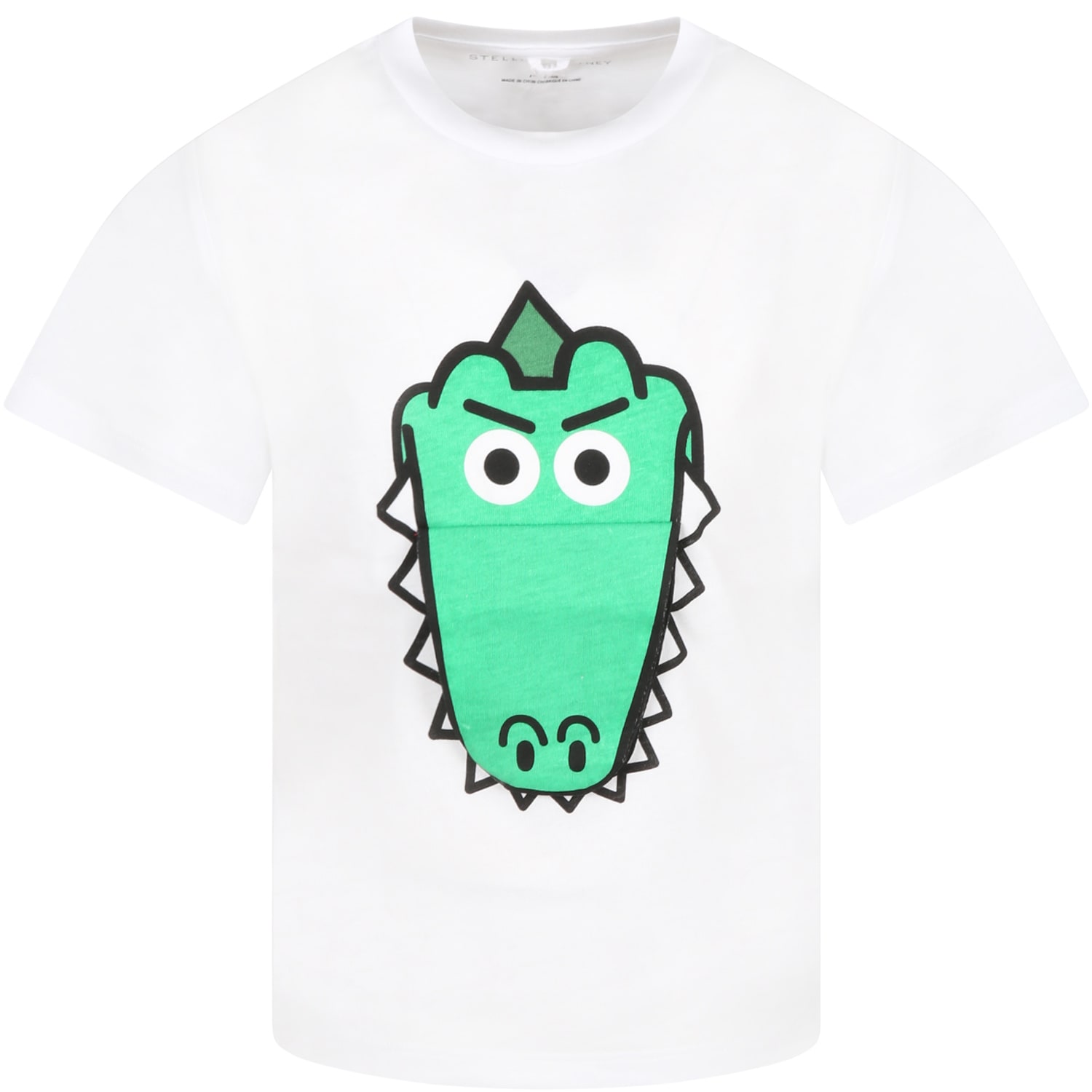 Stella McCartney White T-shirt For Boy With Green Crocodile