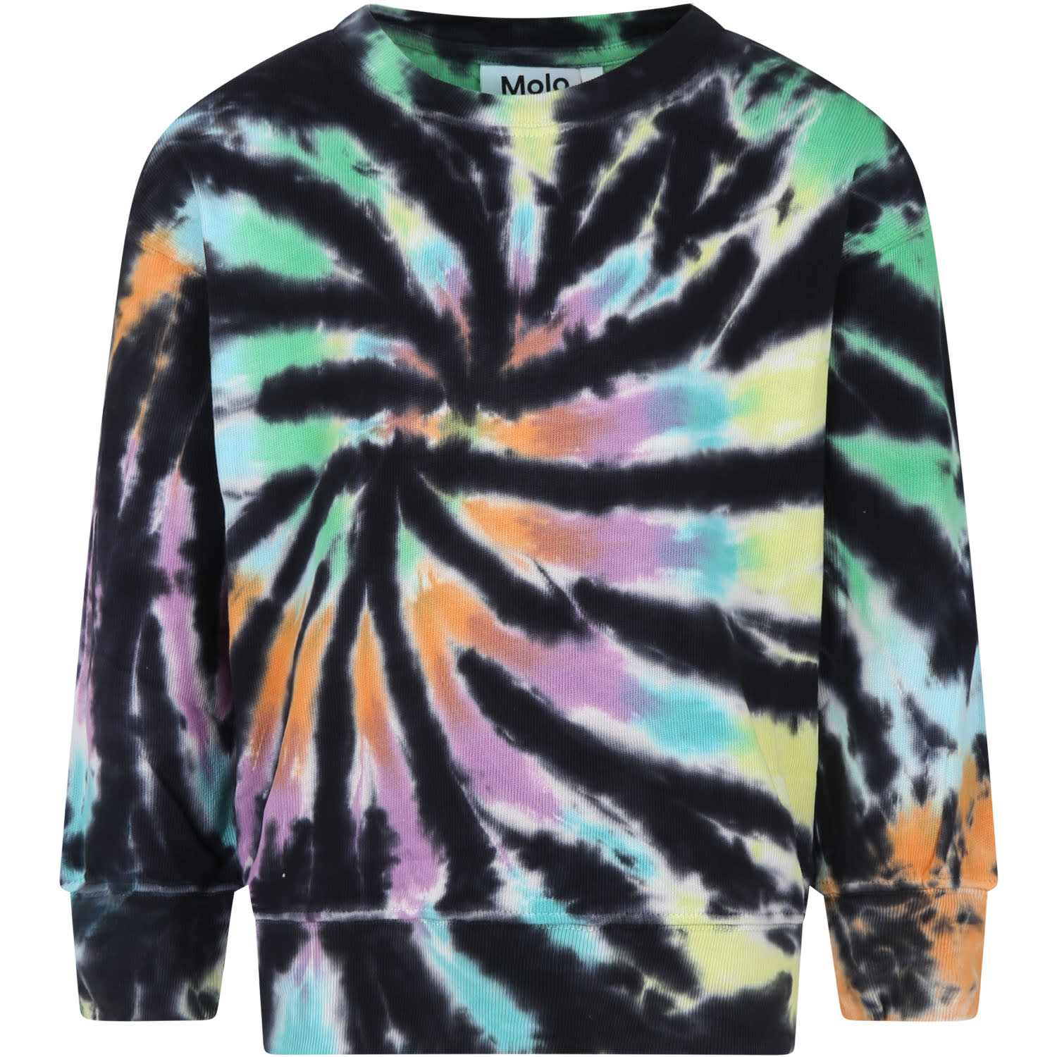 Shop Molo Black Sweatshirt For Boy With Tie-dye Print In Multicolor