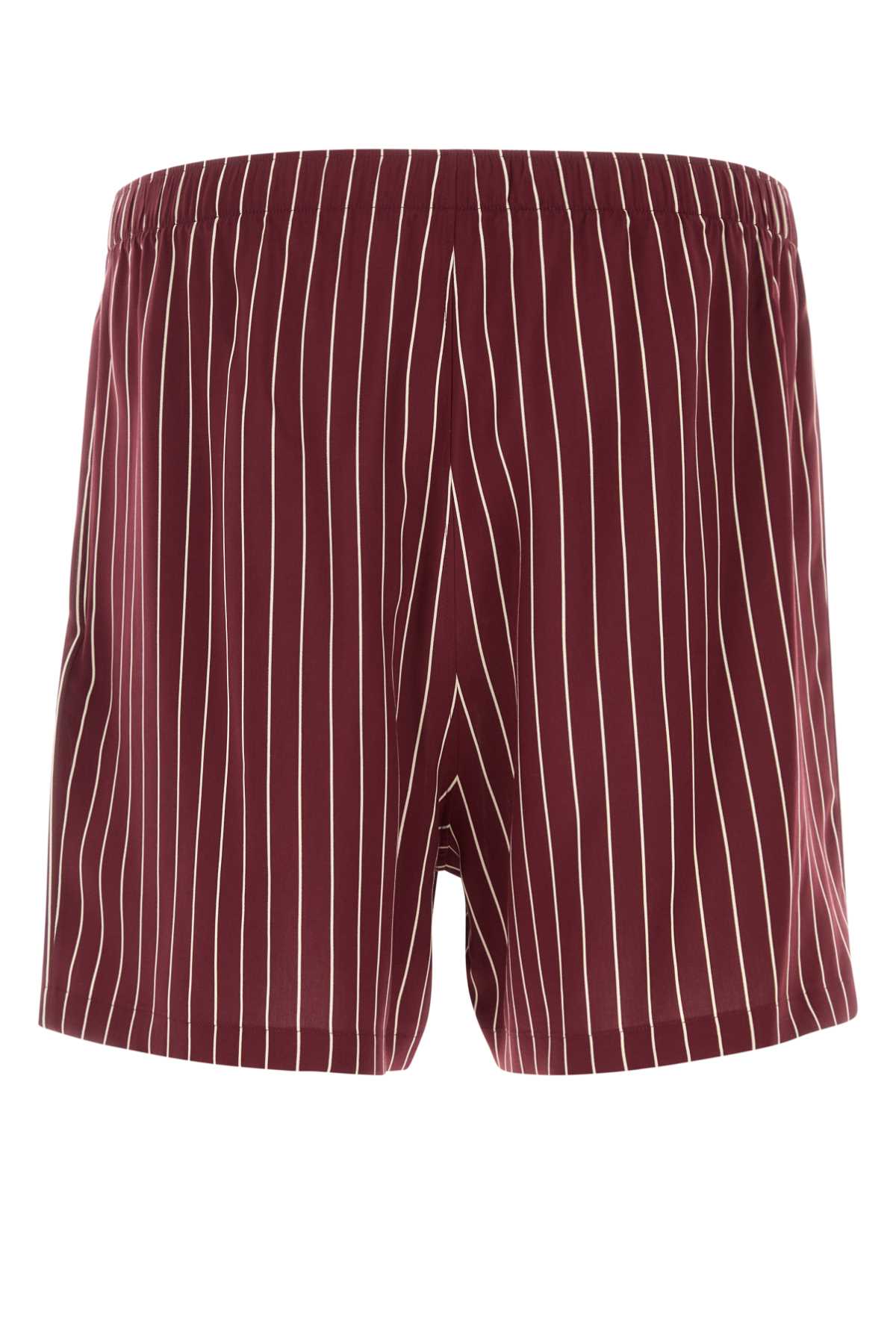 Saint Laurent Striped Viscose Shorts Featuring Embroidery Detail In Brown