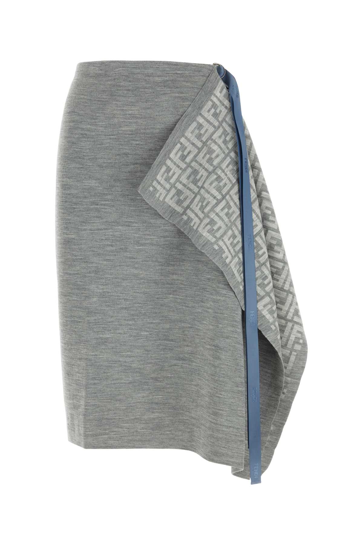 Shop Fendi Melange Grey Wool Blend Skirt In Almgremel