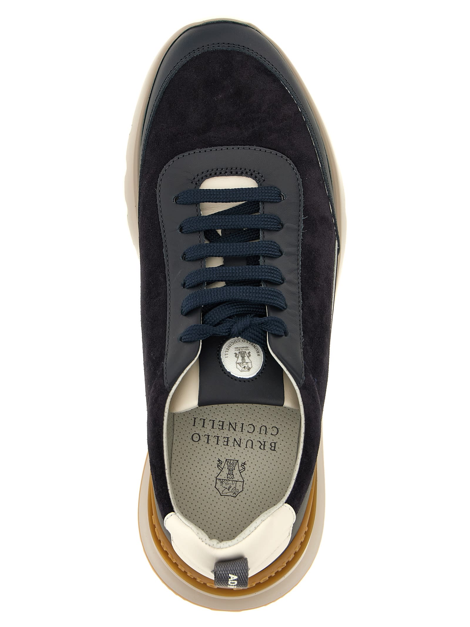 Brunello Cucinelli Suede And Smooth Material Flat Shoes With Contrasting Sole In Black