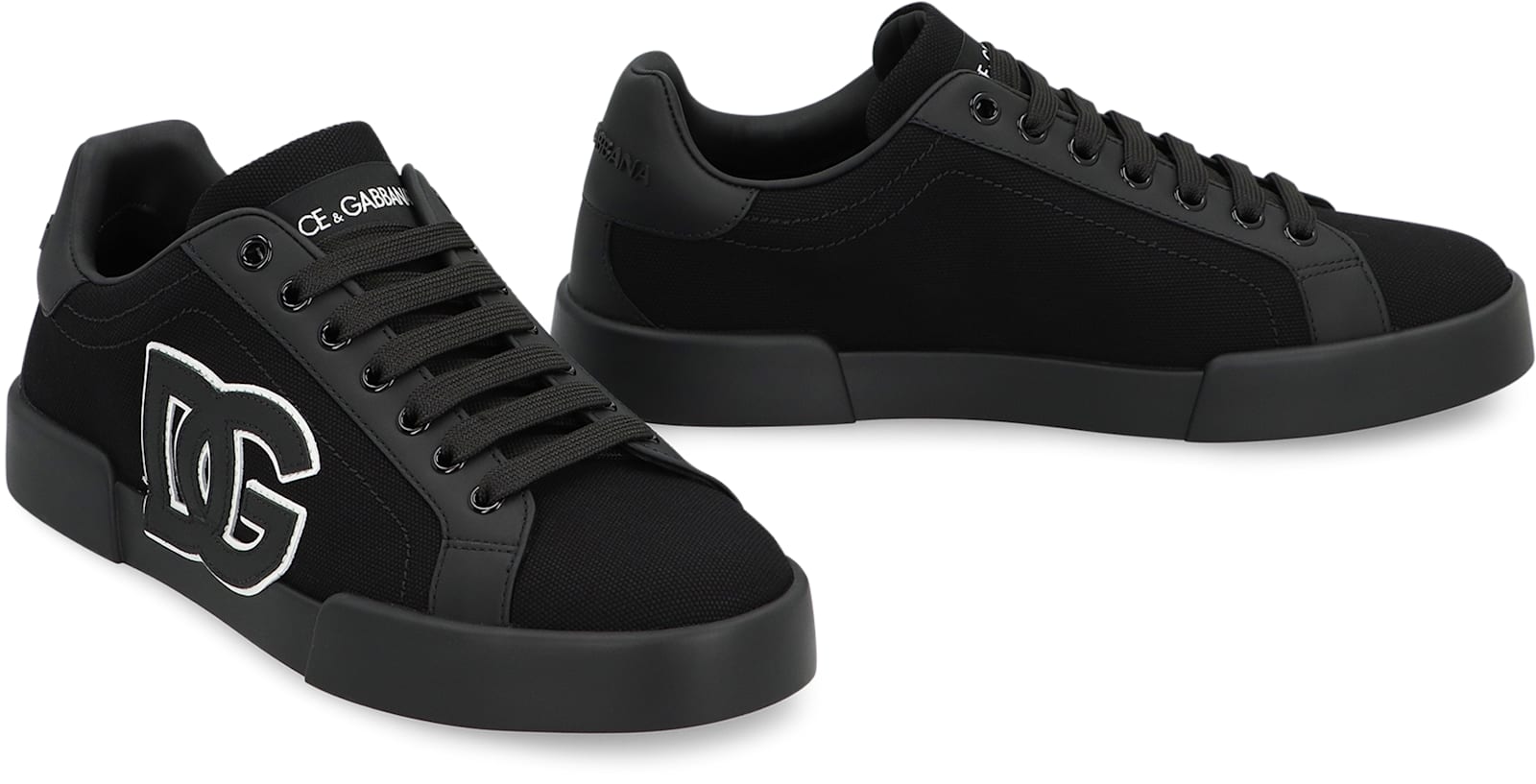 Dolce & Gabbana Light Strobel Sneaker In Canvas And Leather Color Black With Logo In Black