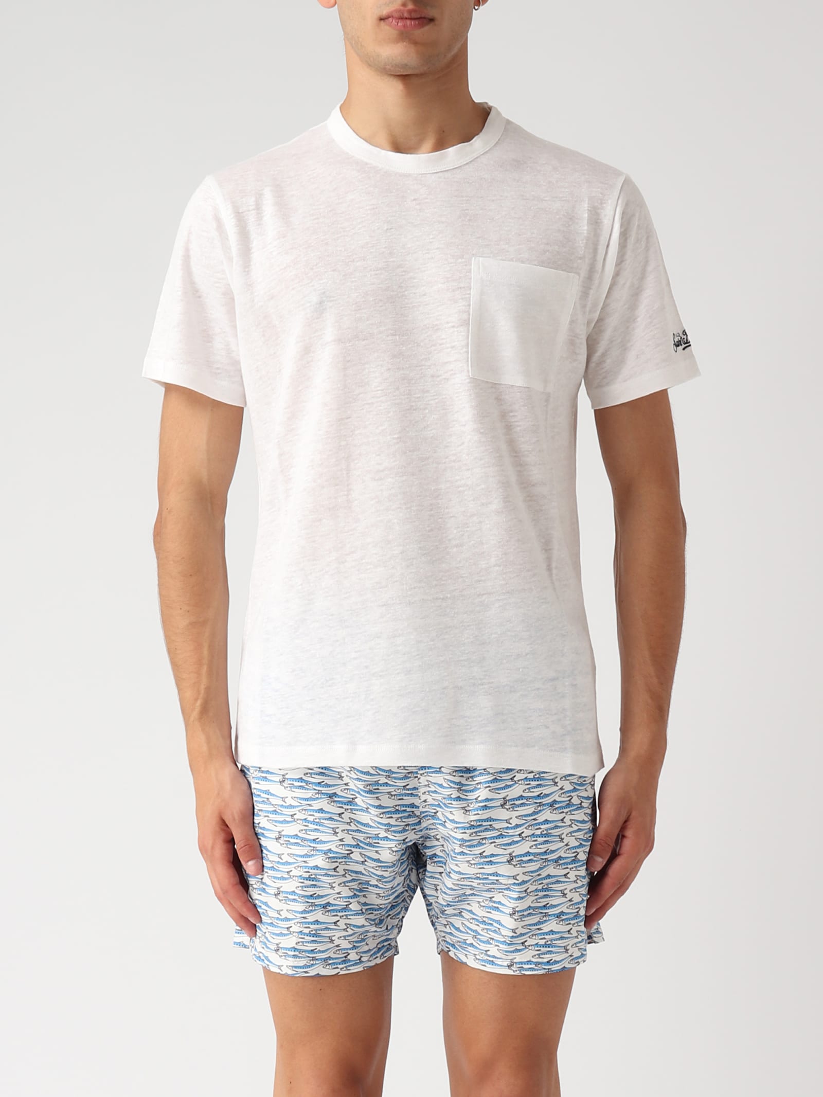 Shop Mc2 Saint Barth Linen T-shirt T-shirt In Bianco