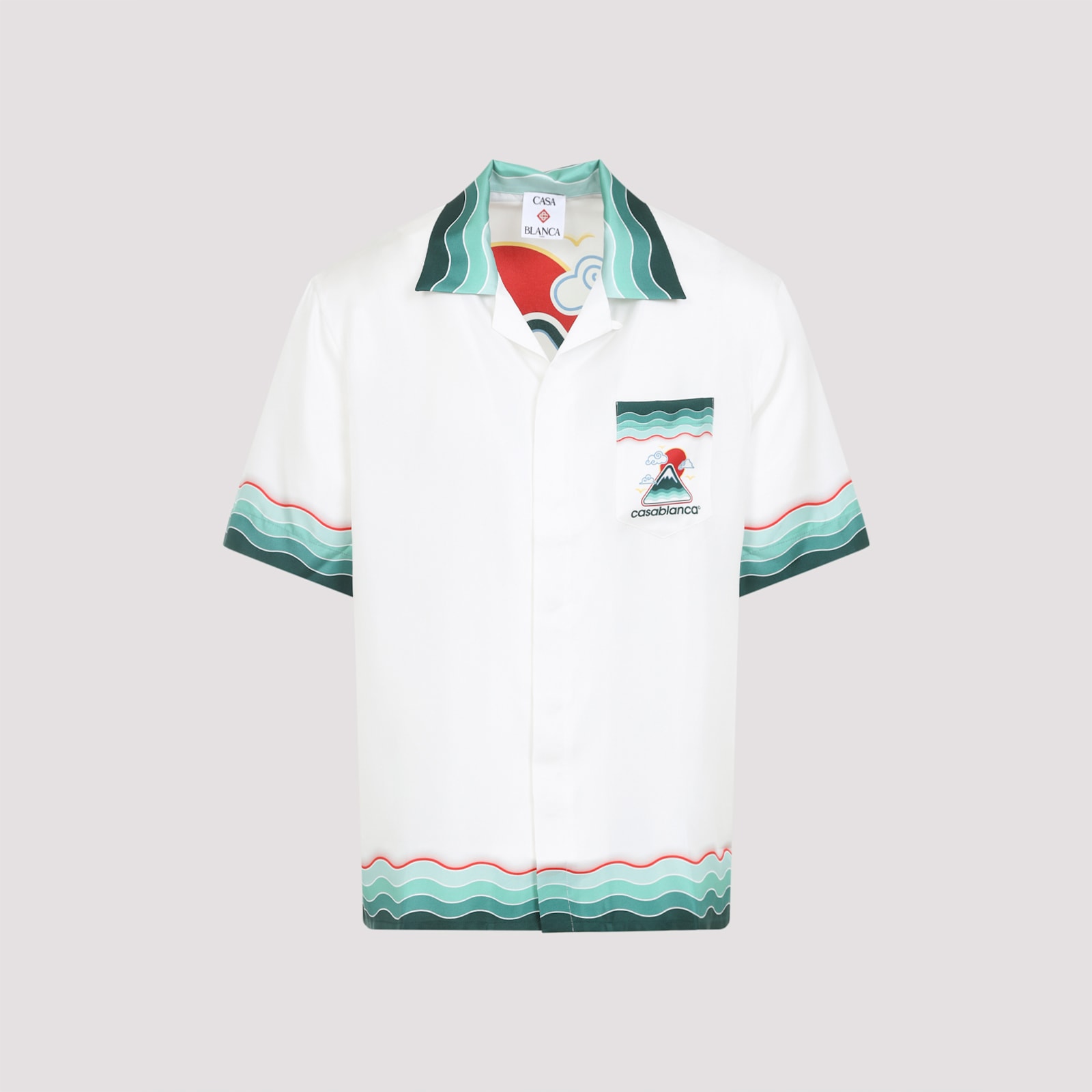 Casablanca Convertible-collar Printed Silk-twill Shirt In White