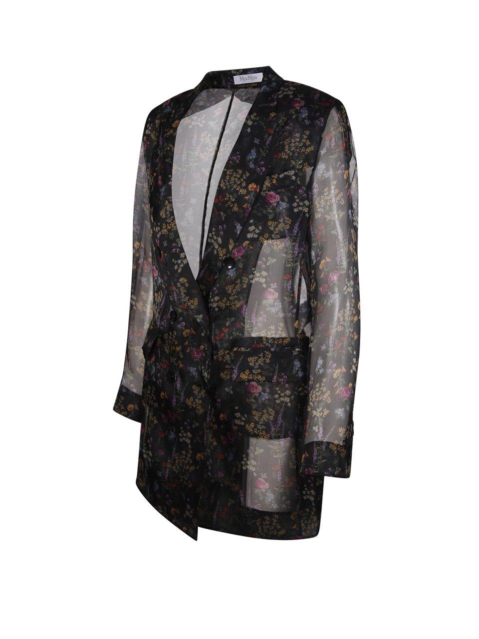 Shop Max Mara Floral Printed Sheer Jacket In Nero Multicolor