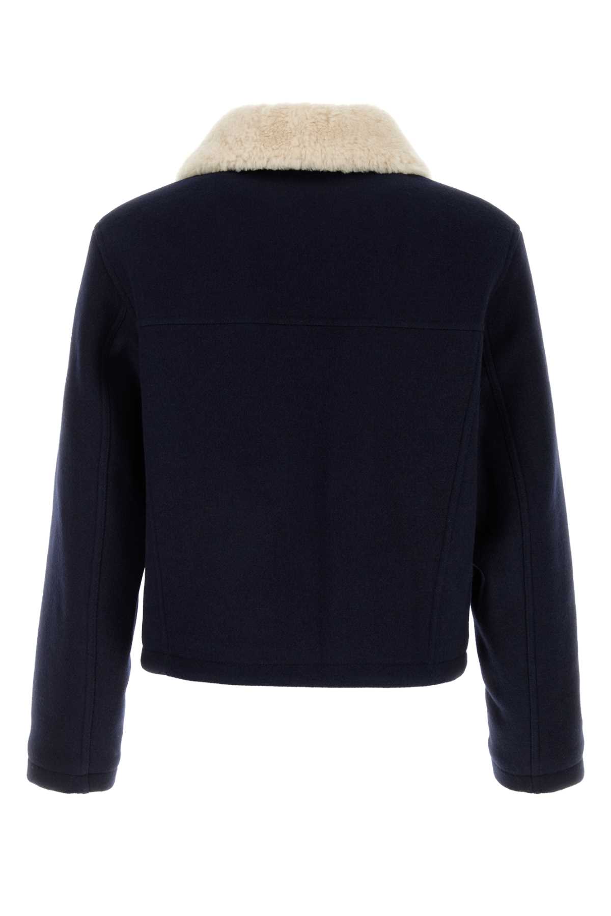 Shop Ami Alexandre Mattiussi Navy Blue Wool Jacket In Navyblue