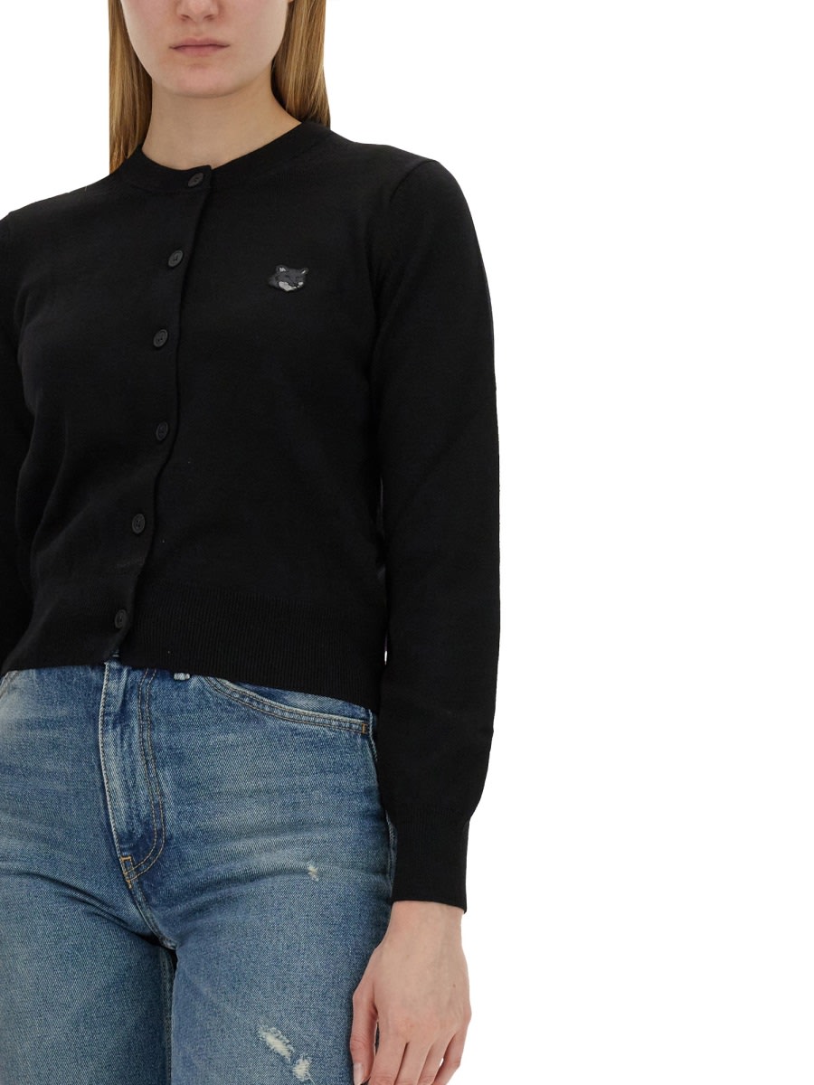 Shop Maison Kitsuné Fox Patch Cardigan In Black