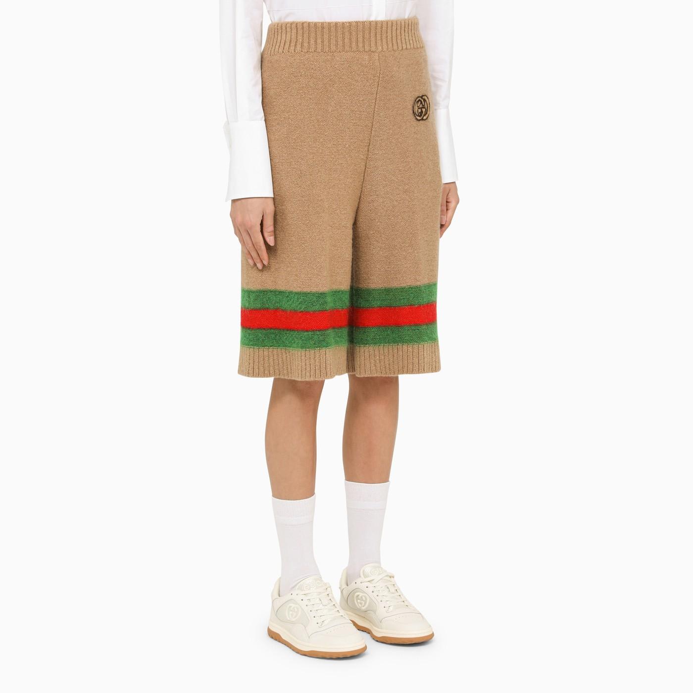 Shop Gucci Camel Wool Bermuda Trousers