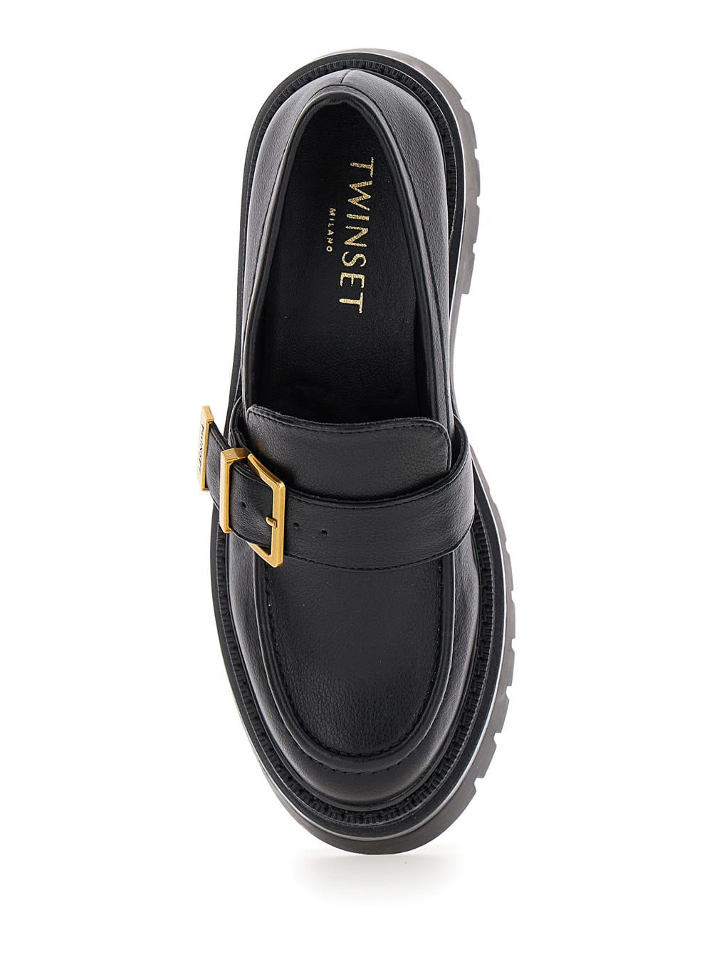 Shop Twinset Black Loafers With Platform And Logo In Leather Woman