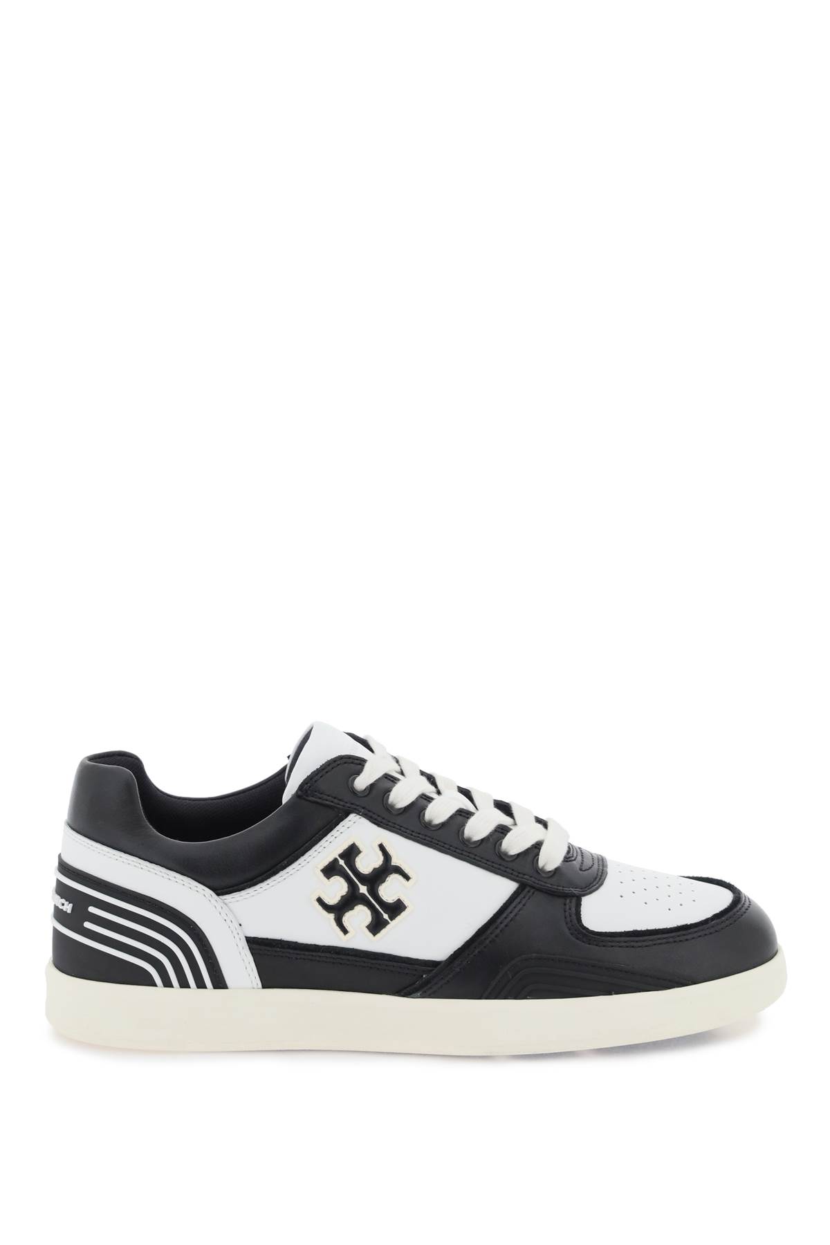 Tory Burch White Low-top Leather Sneakers For Women With Round Toeline And Eva Sole In Purity Perfect Black (white)
