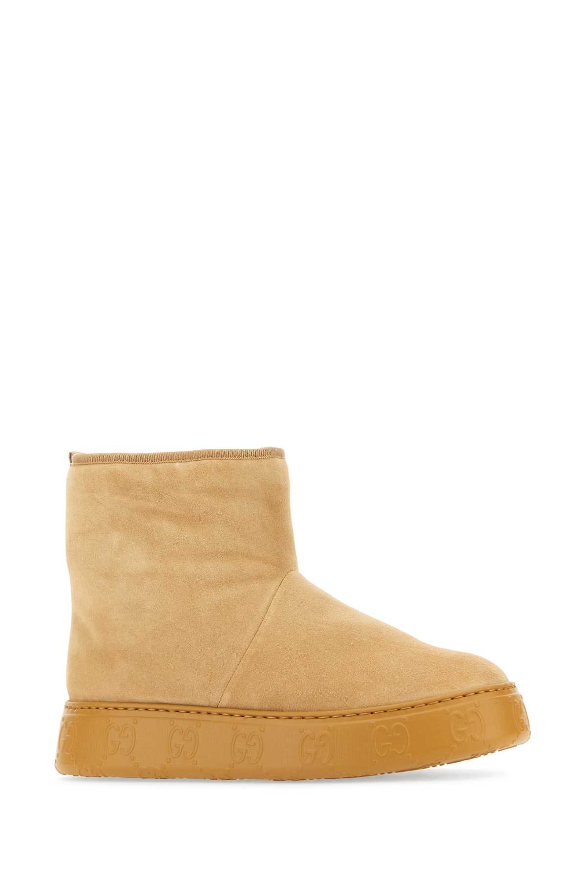 Shop Gucci Beige Suede Ankle Boots In Butterscotchbutters