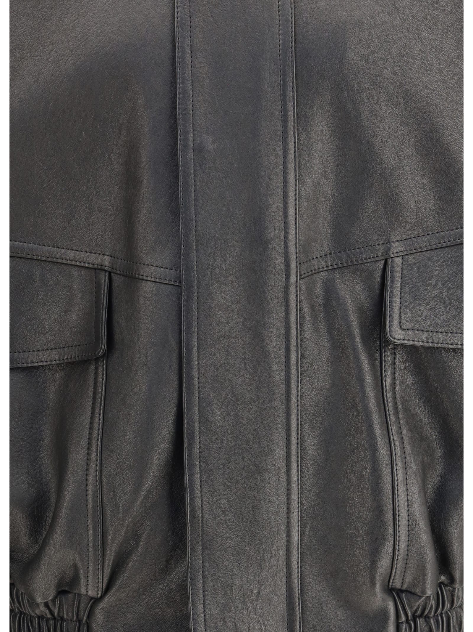 Saint Laurent Balloon Leather Jacket In Gray
