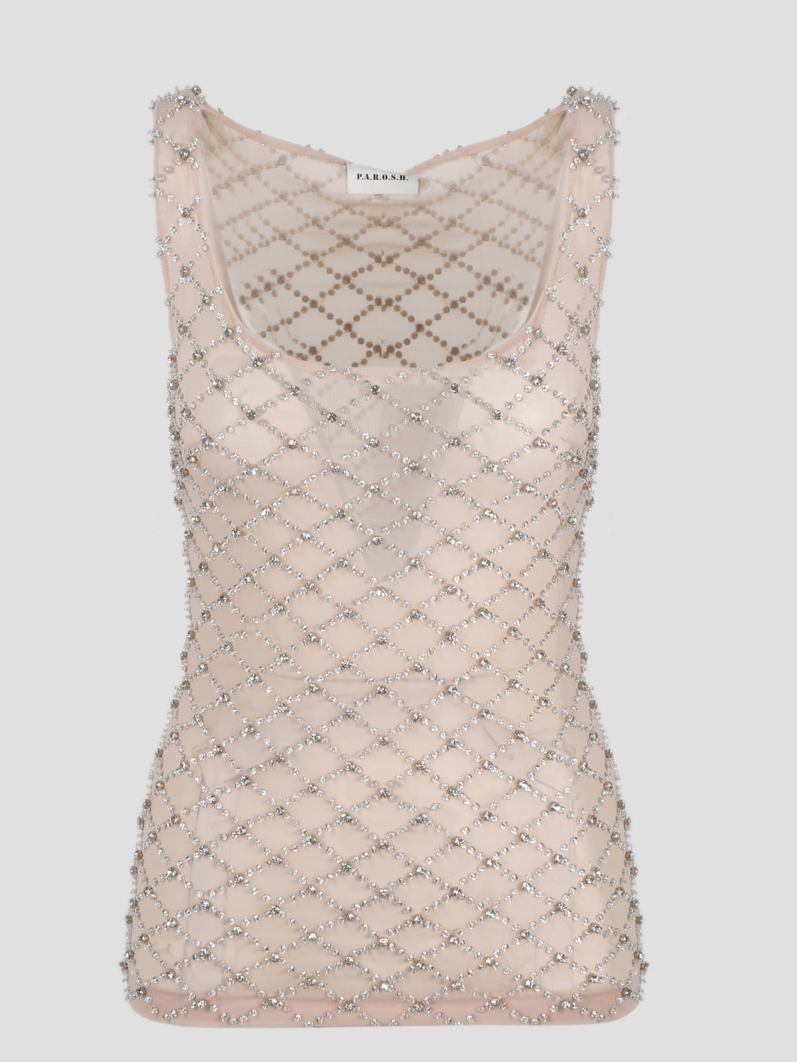 Shop P.a.r.o.s.h Tank Top With Rhinestone In Nude & Neutrals