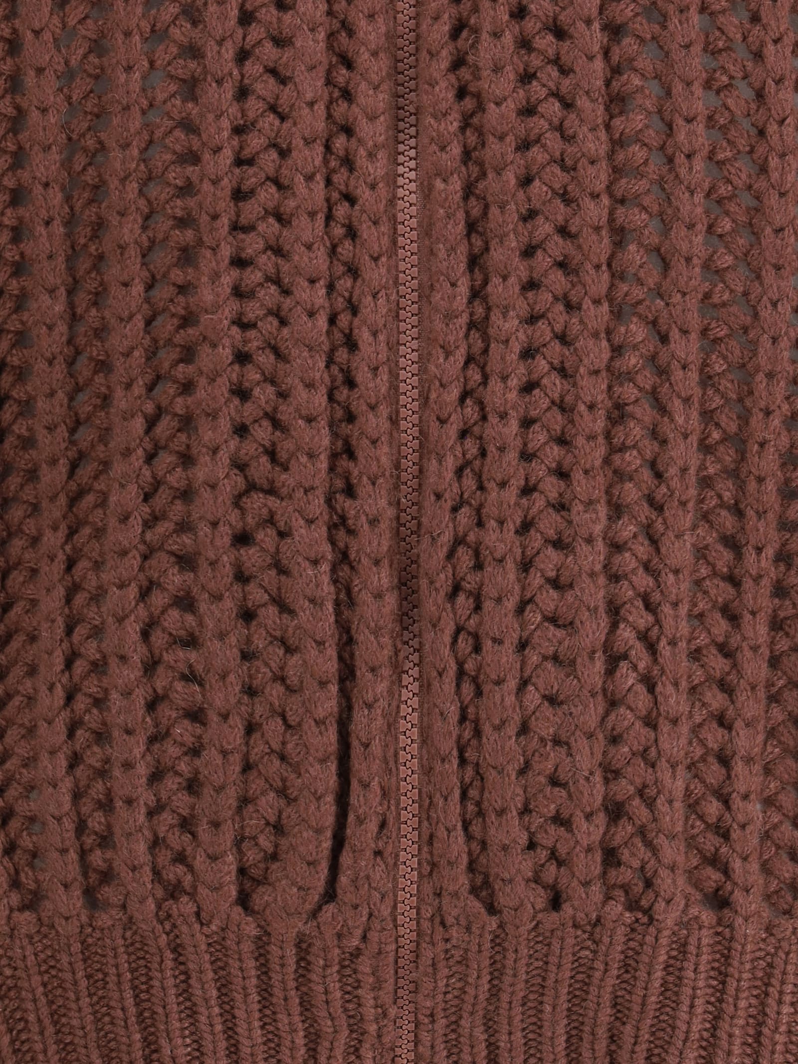 Brunello Cucinelli Women Balloon Net Embroidery Cardigan In Cashmere With A Hood In Brown