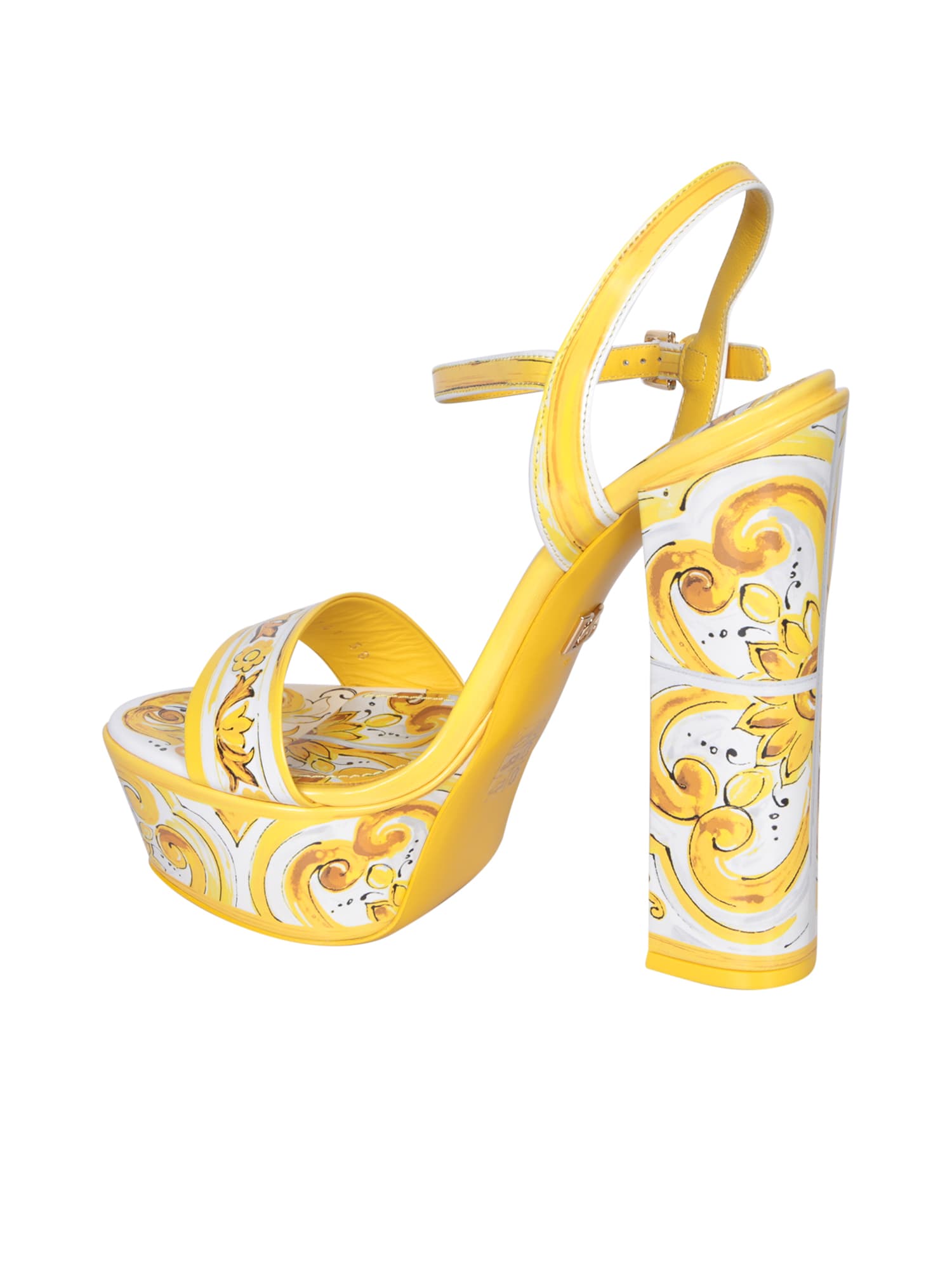 Shop Dolce & Gabbana Printed Heel Yellow Sandals