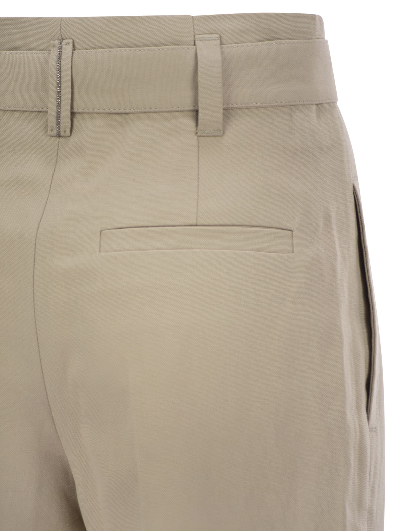 Brunello Cucinelli Women's Cotton Linen Canvas Corset Cigarette Trousers With Jewellery In Beige