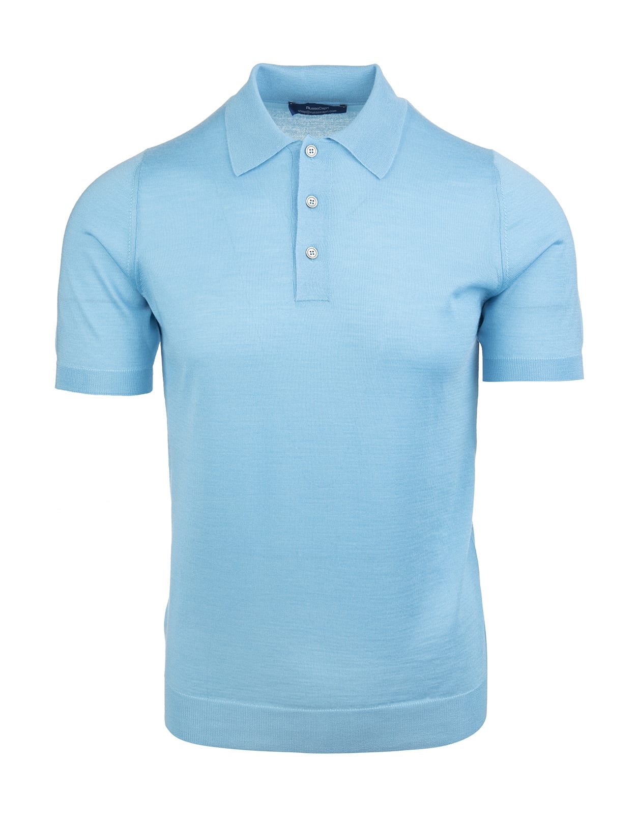 FEDELI FEDELI SHORT SLEEVE POLO SHIRT IN LIGHT BLUE SILK AND CASHMERE