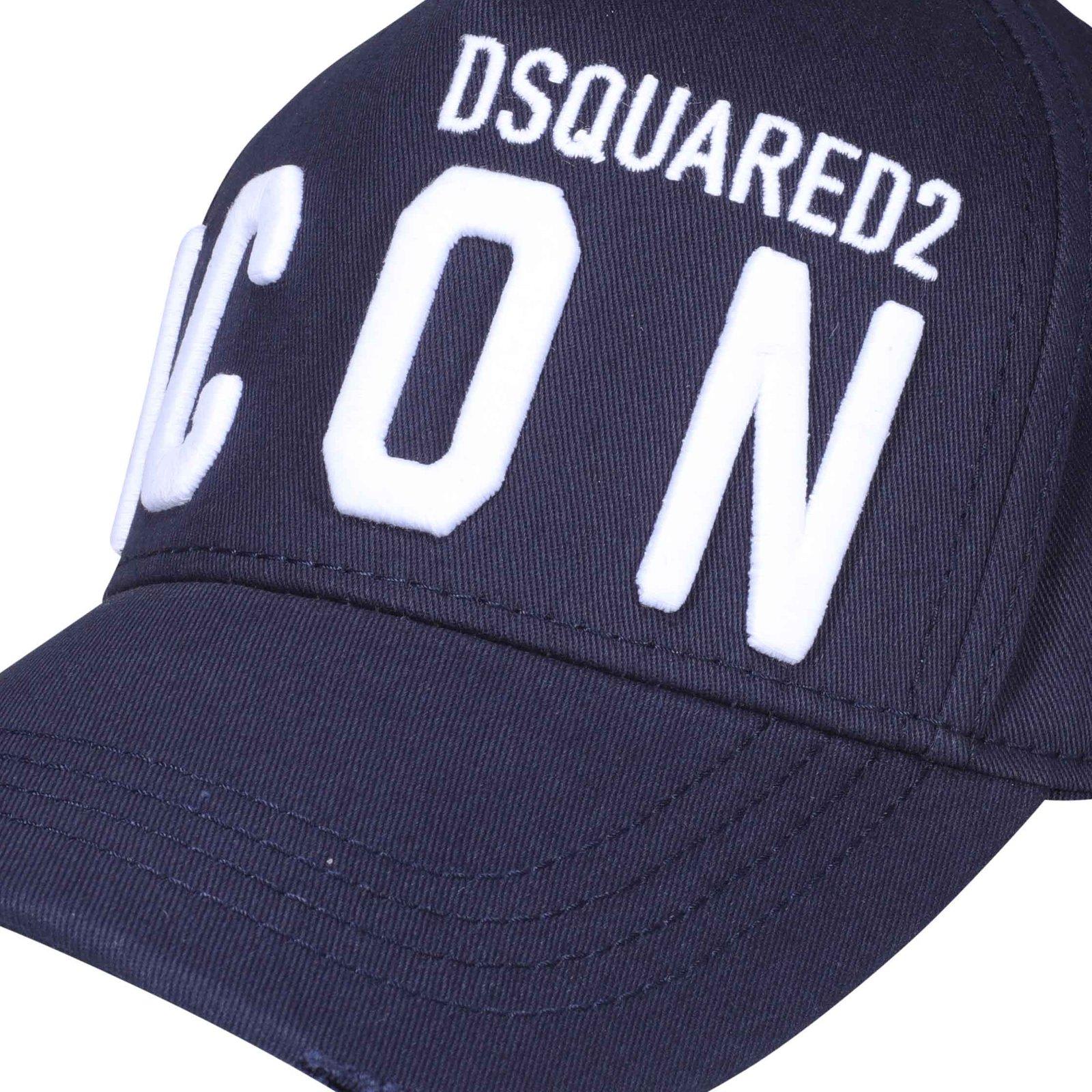 Shop Dsquared2 Icon Logo Embroidered Distressed Baseball Cap In Navy/bianco
