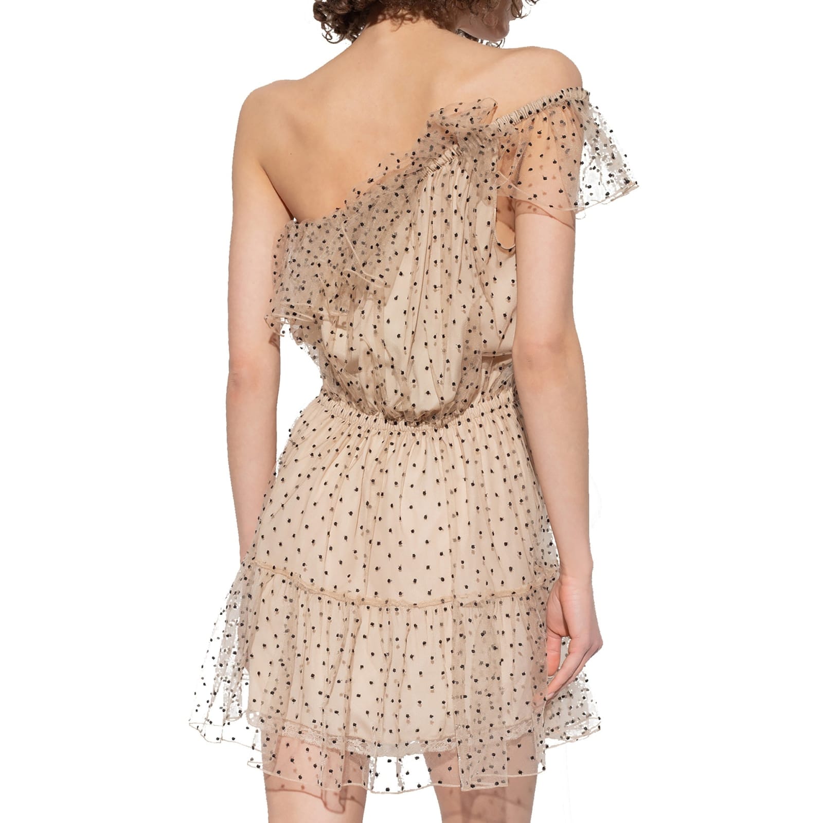 Shop Gucci One-shoulder Tulle Dress In Beige