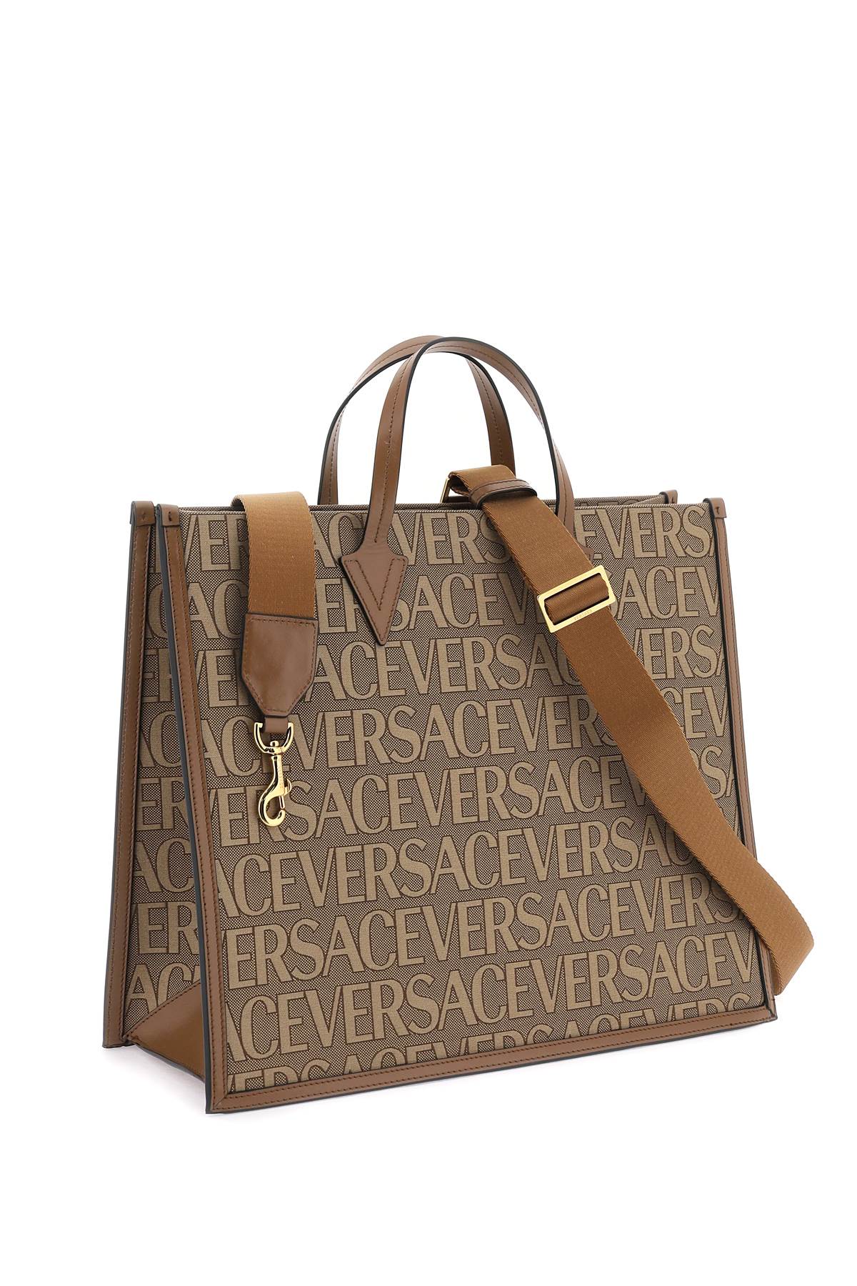 Shop Versace Allover Shopper Bag In Beige Brown (beige)