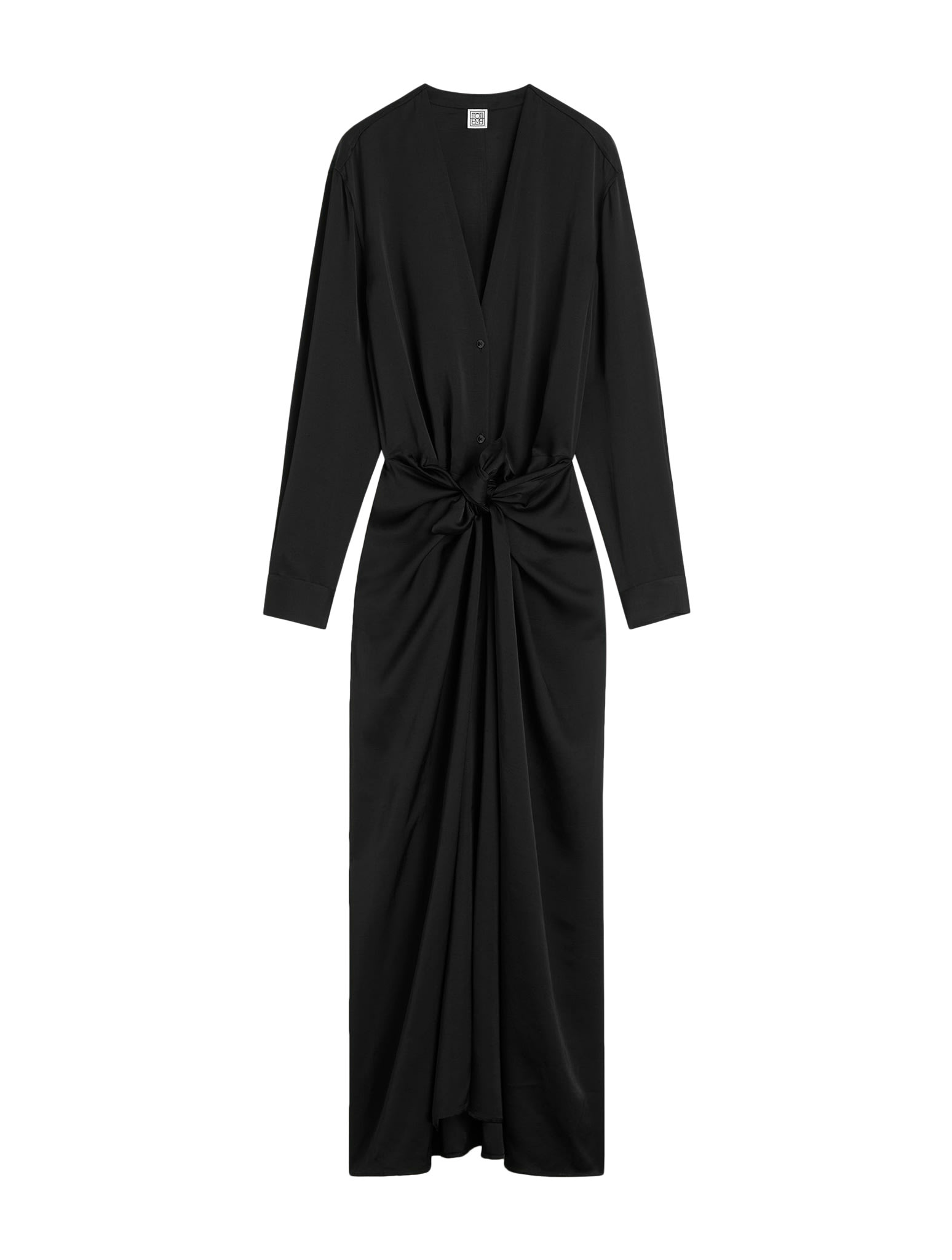 Shop Totême Satin Knot Dress In Black