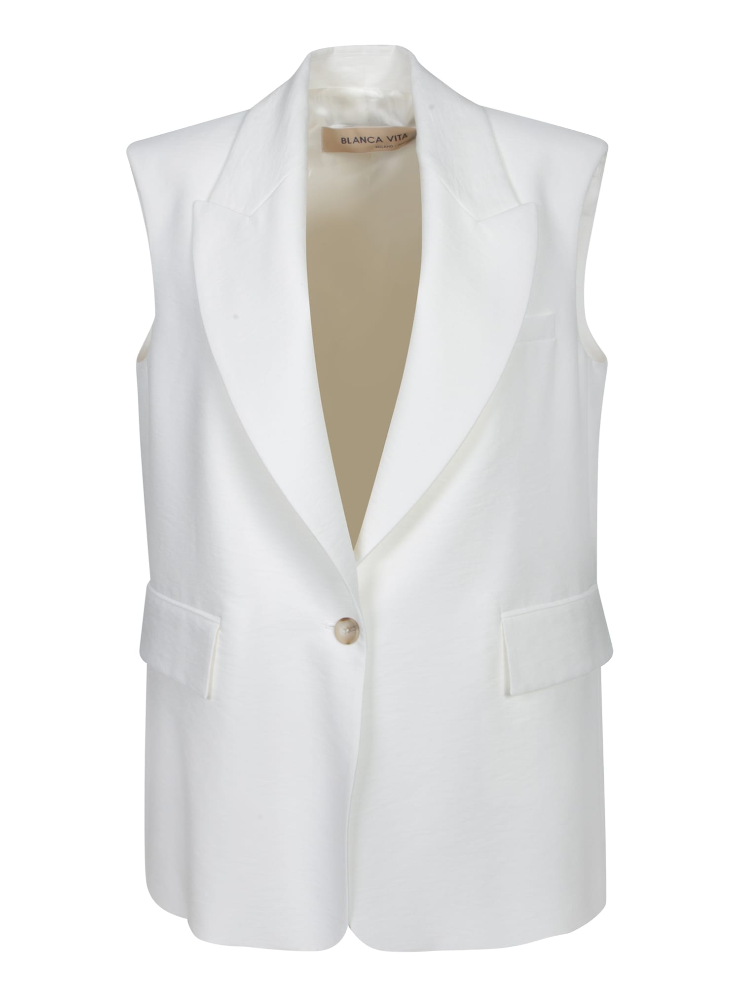 Blanca Vita White Viscose Blend Gelly Sleeveless Blazer
