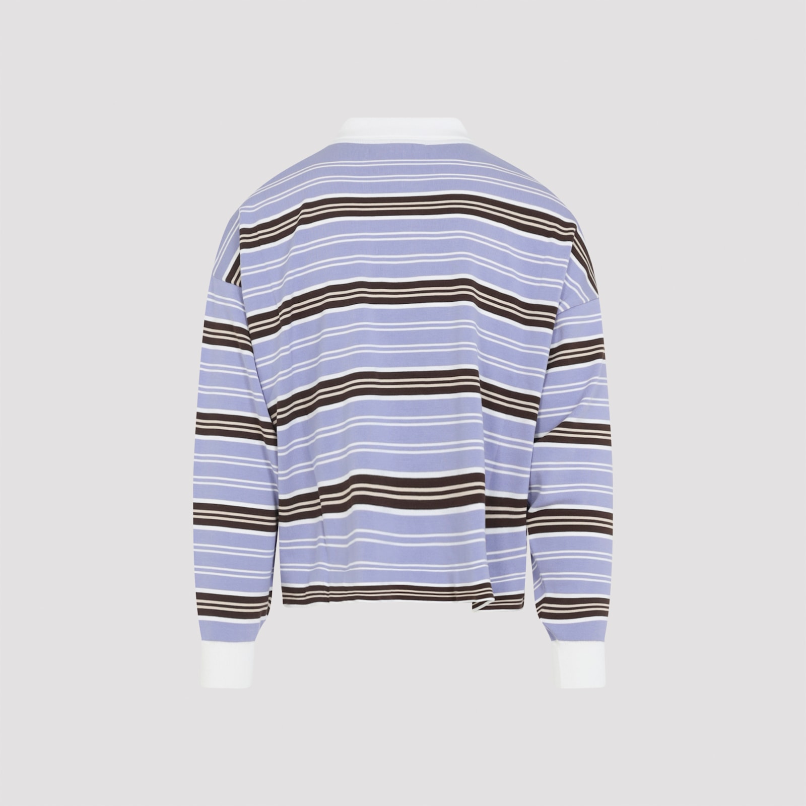 Celine Polo Sweater In Striped Cotton In Blue